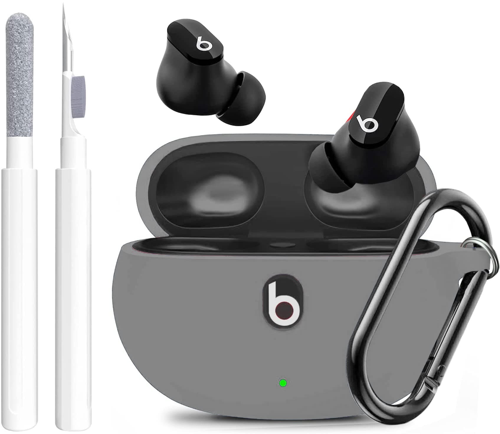 for Beats Studio Buds/Bud + Case with Cleaner kit 2021/2023, Soft Silicone Case New Beat Studio Buds Plus Cover Protective Skin with Keychain for Beat Studio Earbuds, Grey
