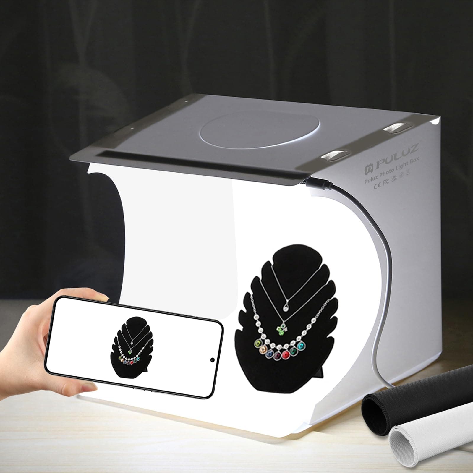 PULUZ Mini Light Box, 9" Photography Table Top Light Box 20 LED Portable Photo Studio Shooting Tent with 2 Kinds Color Backdrops for Small Size Products