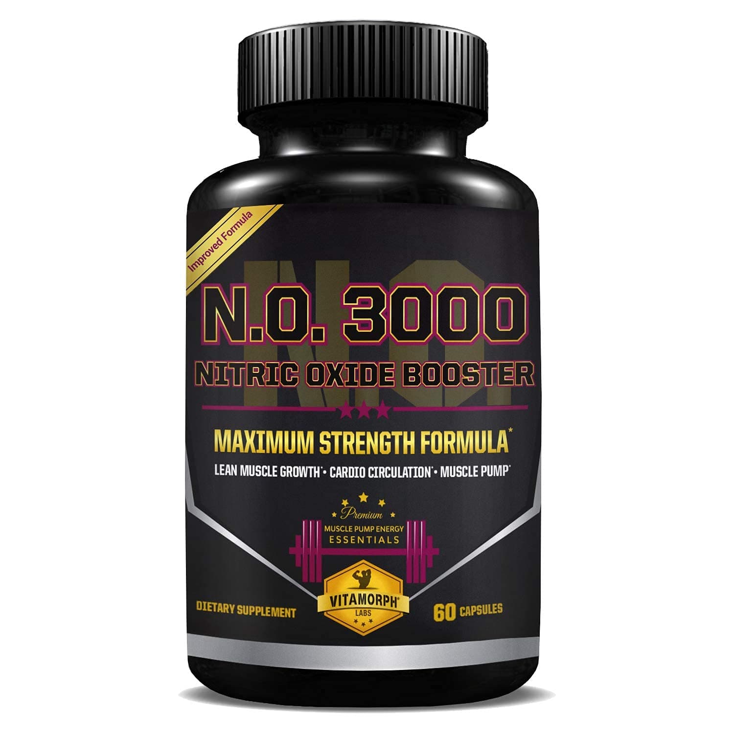 N.O. 3000 Nitric Oxide Booster - Maximum Strength Nitric Oxide Supplement with Arginine, Citrulline, Beta Alanine - N.O. Formula for Pump, Cardio, Lean Muscle Growth by Vitamorph Labs - 60 Veggie Caps