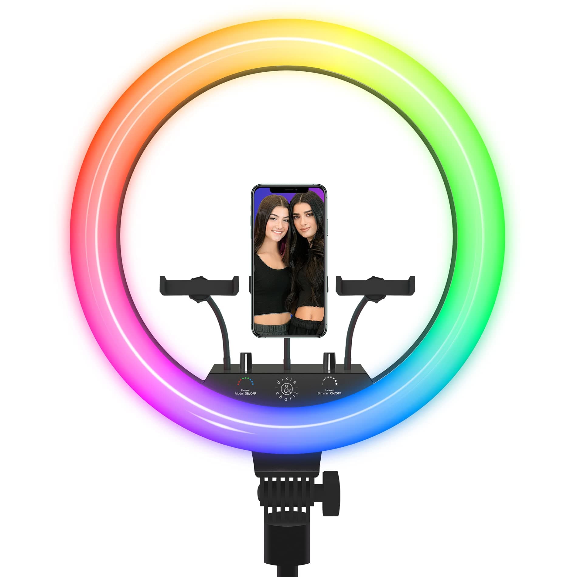 Dixie & Charli 12" Color LED Ring Light with 63" Floor Stand, Phone Holder and Wired Remote Control