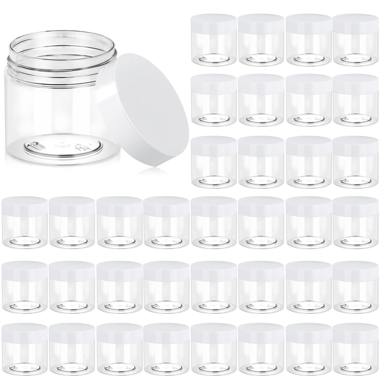 Eternal Moment 36 Pack 6 OZ Plastic Jars Round Clear Cosmetic Container Jars with White Lids, Perfect for Lotion, Slime,Cream, Ointments, Makeup, Eye Shadow, Samples, Pot, Travel Storage