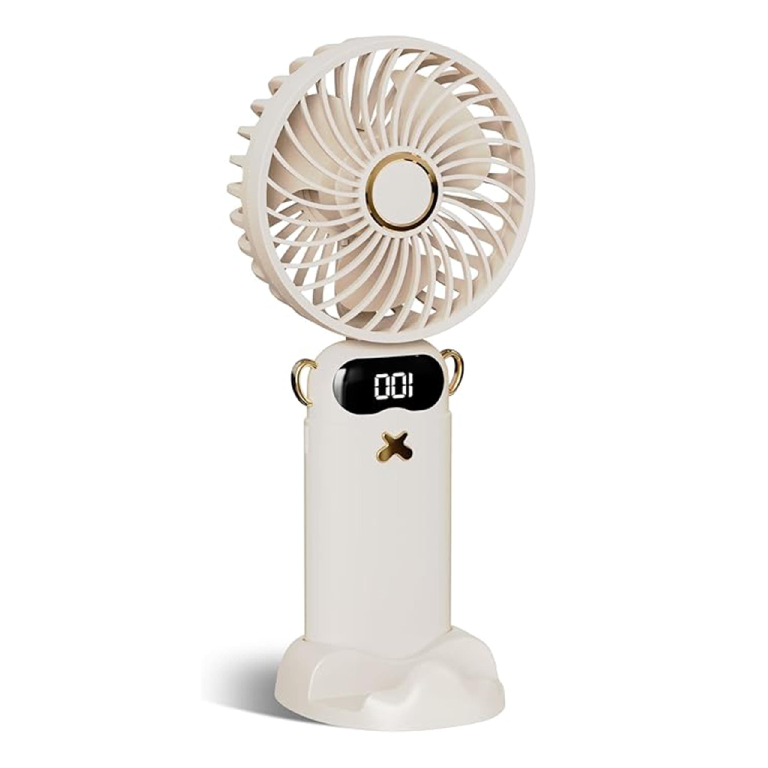 V.MAX MODI 90° Mini Hand Fan | Desktop Portable Small Handheld Portable Fan White | Office 90° Foldable Desk Fan with Base, Digital Display 6 Speed for Makeup/Office/Outdoor
