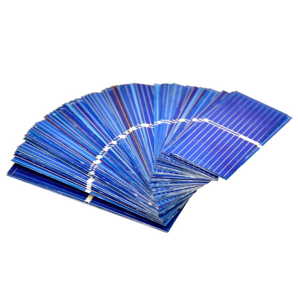 100pcs 0.5V 400mA Micro Mini Solar Cell for Solar Panels 52mmx 19mm/2‘’x0.75” Polycrystalline Silicon Photovoltaic Solar Cells Sun Power for DIY Cell Phone Charger