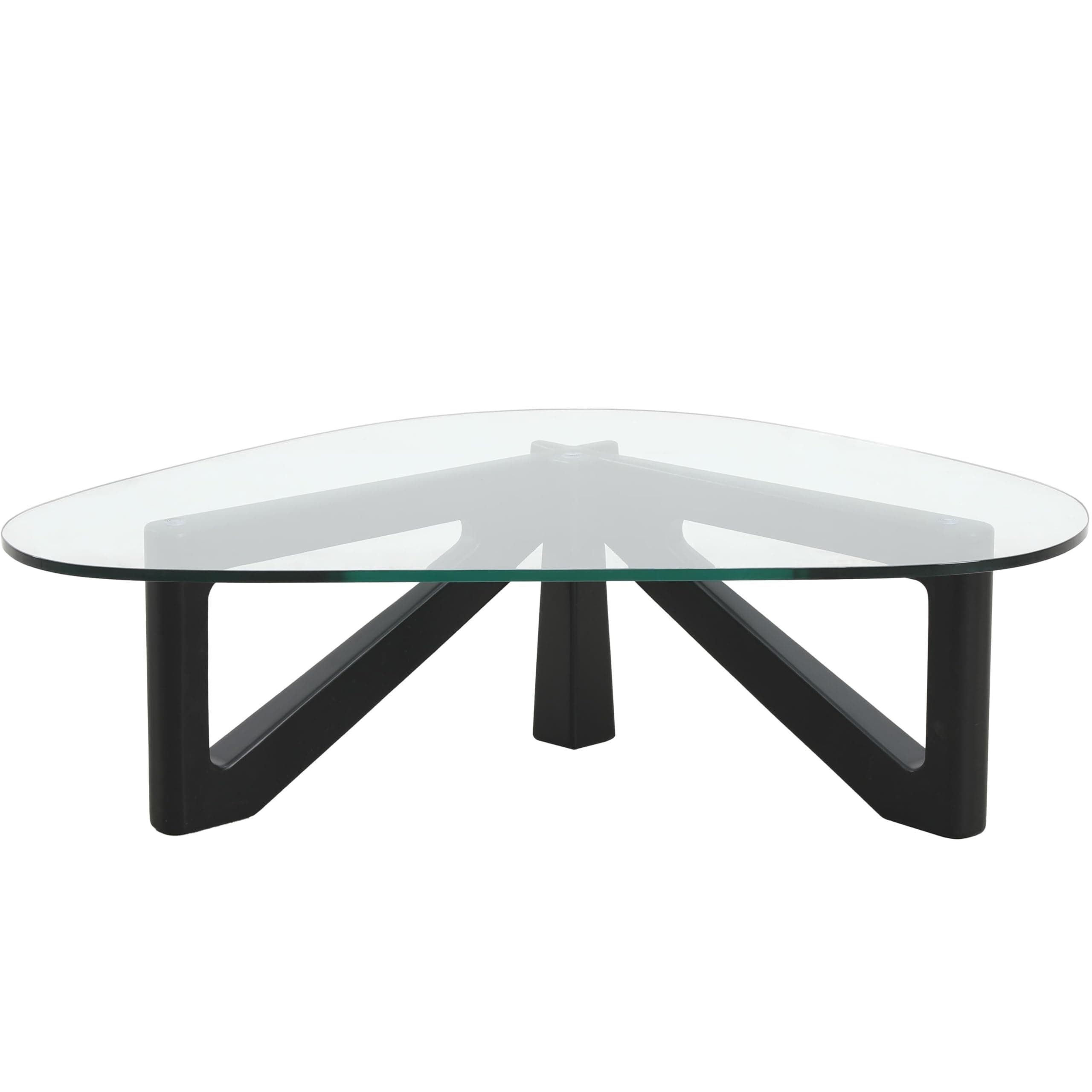 LeisureMod Imperial Triangle Coffee Table, Modern Black Glass Top, Solid European Hardwood Frame