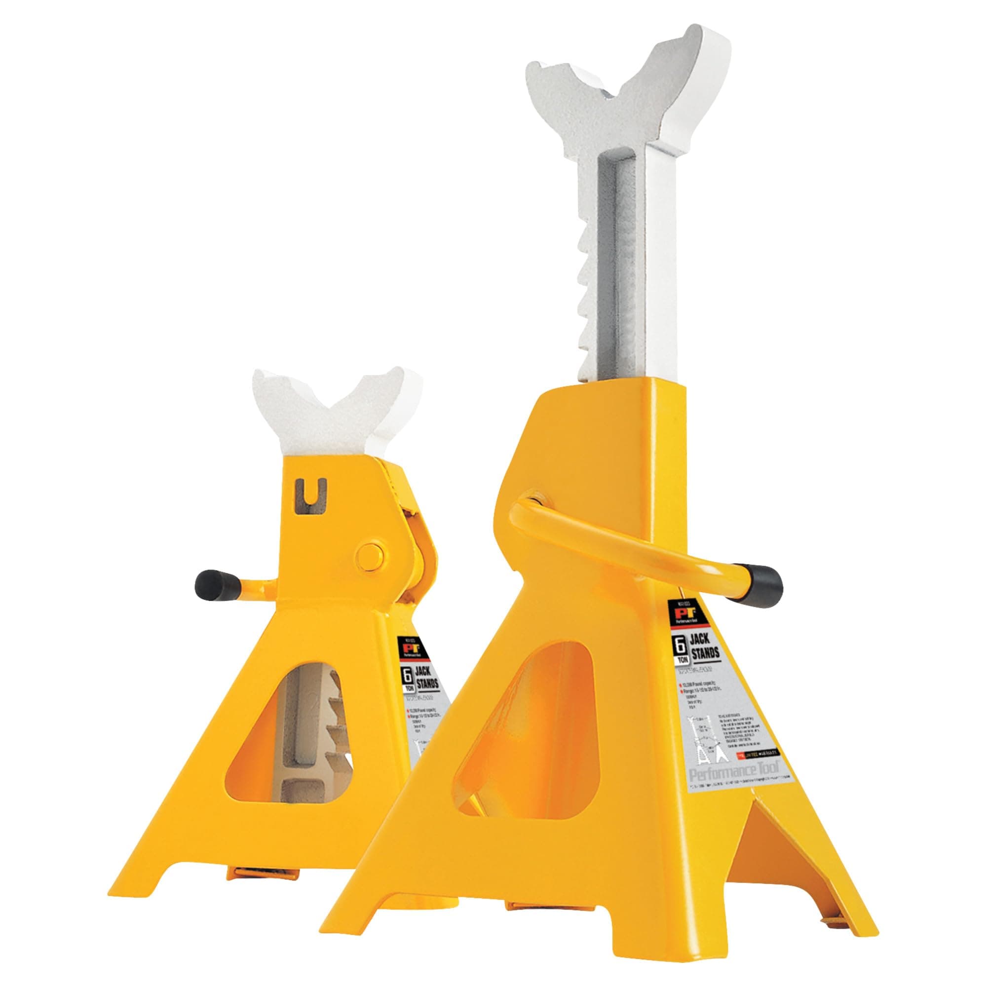 PERFORMANCE TOOL W41023 Ratchet Style Jack Stand Set for Lifting Vehicles During Maintenance, Yellow, 6-Ton