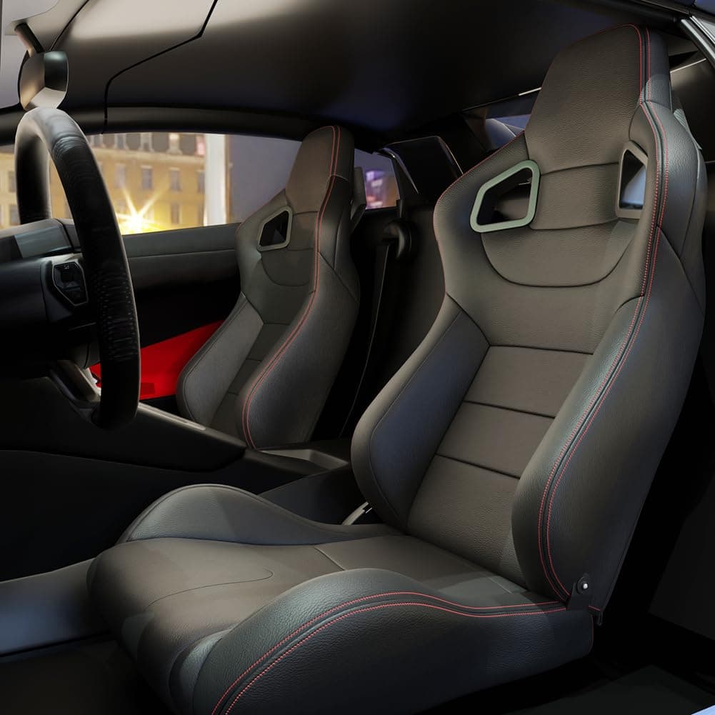2 Pcs Adjustable Universal Racing Seats with Double Sliders, PVC Leather Back With Adjustor Slider Upholstered Reclinable Bucket Seats, 1 Pair of Sport Seats for Vehicles 21.6''x21.6''x33.5''Black