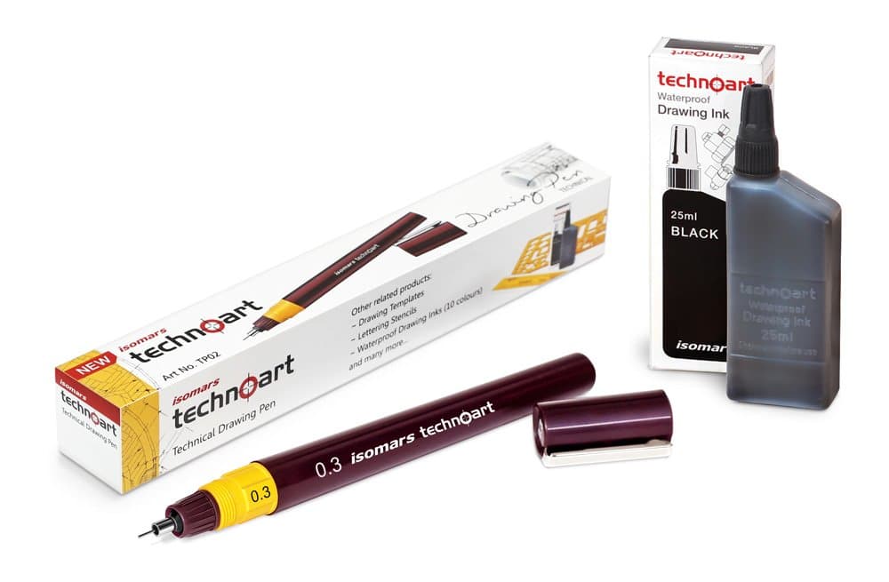 Isomars Fineliner Technical Drawing Pen 0.3&Ink Combo Set,Black