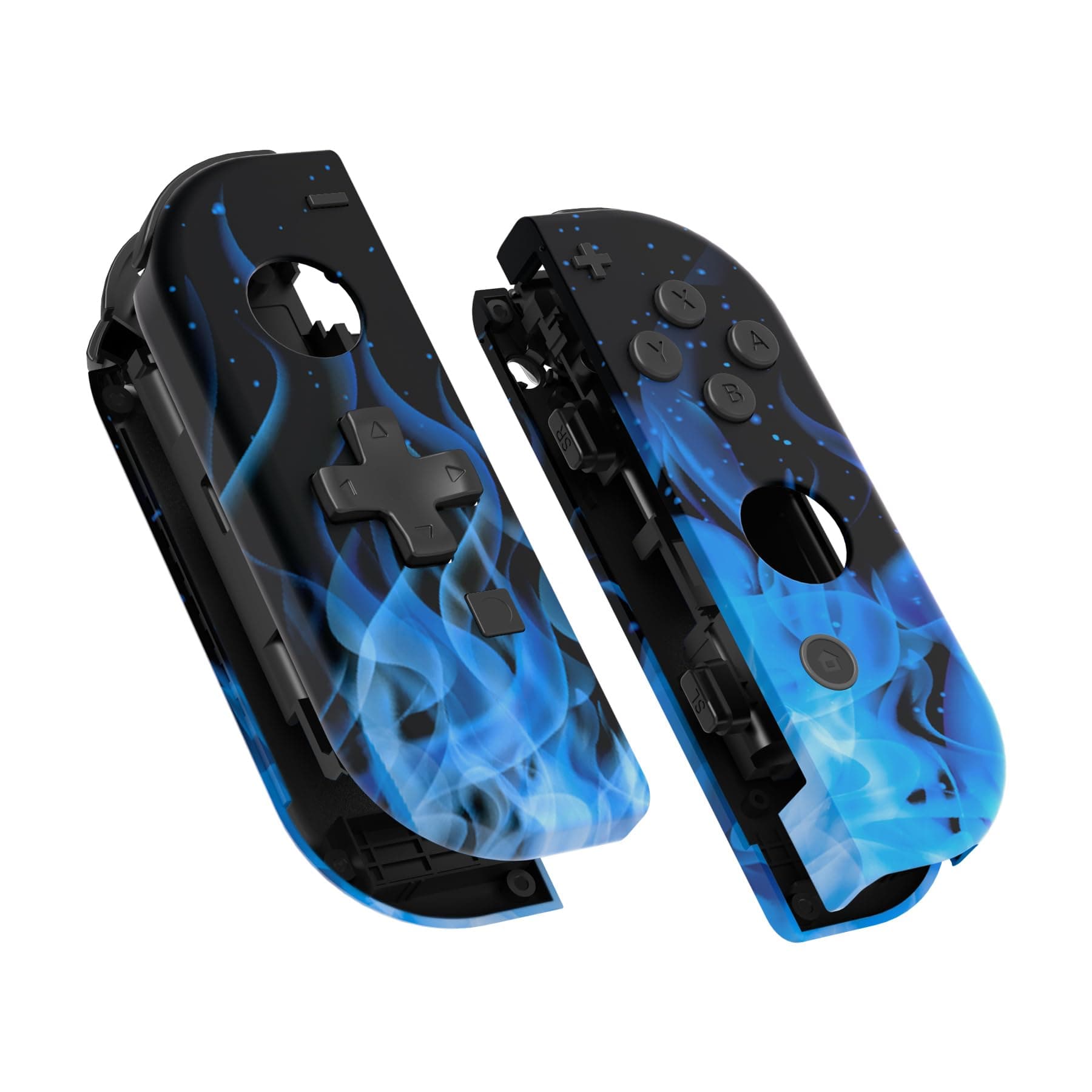 eXtremeRate Blue Flame Soft Touch Joycon Handheld Controller Housing (D-Pad Version) w/Full Buttons, DIY Replacement Shell Case for Nintendo Switch & Switch OLED Joy-Con – Console Shell NOT Included