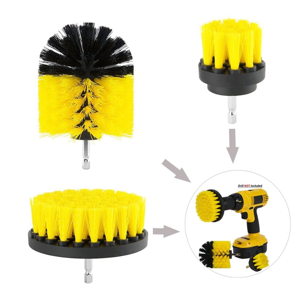 Drill Brush Electric Drill bit Brush Drill Attachment Brush for Kitchen Sinks Stoves Linoleum Tiles Floor Corners Bathroom Cleaning Power Scrubber Brush Combo Kit (yellow1)