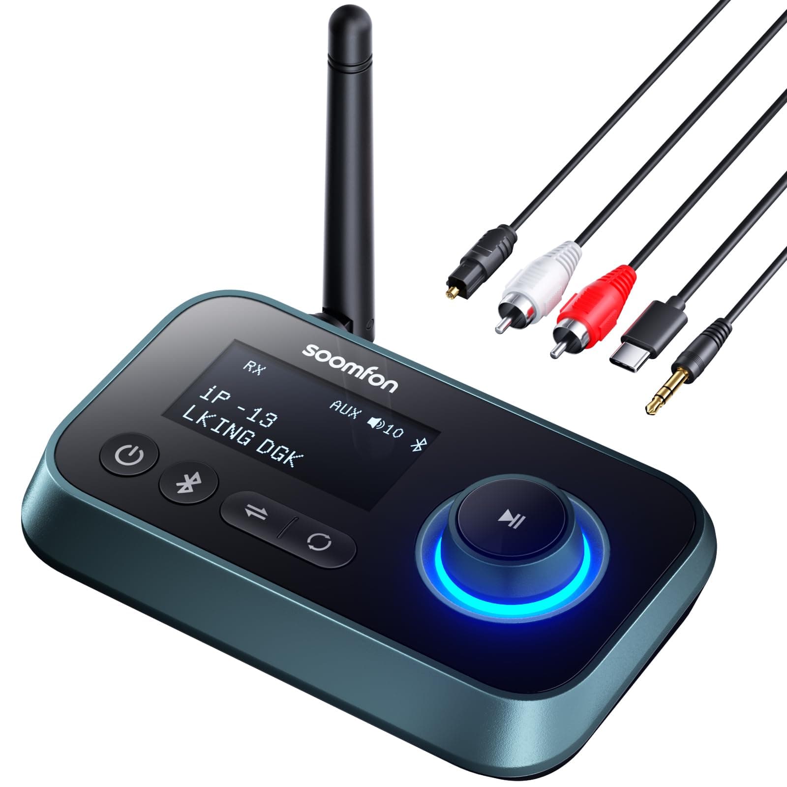 Bluetooth 5.0 Transmitter Receiver - Bluetooth TV Adapter with Volume Control, Dual Link Long Range Audio Bluetooth Transmitter for TV to Wireless Headphones (Optical, RCA, Aux)