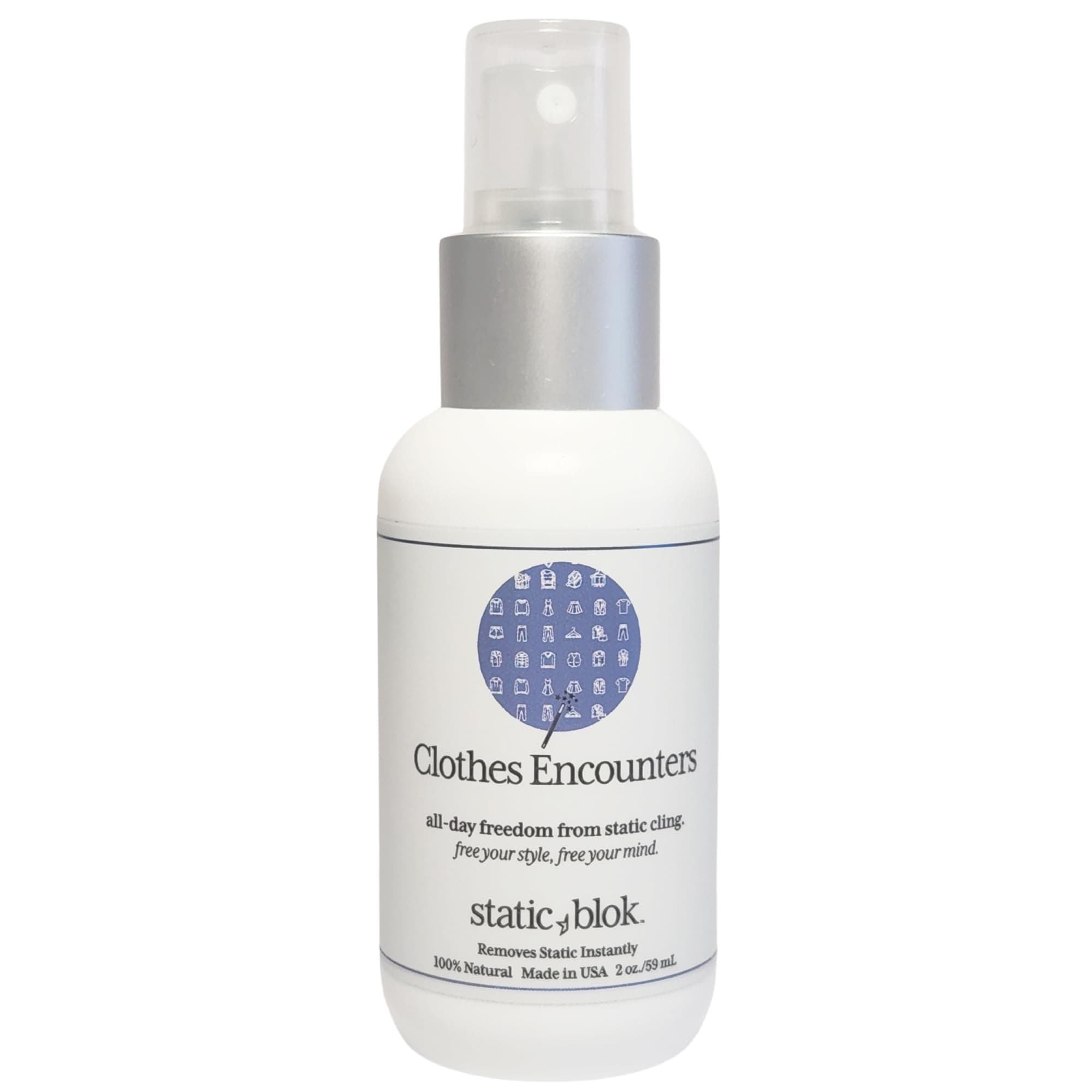 Static Blok Anti-Static Spray for Clothes - Instantly Eliminate Static Cling, Flyaways, and Shocks from Clothes, Fabrics, Linens, Blankets & Rugs- All-Natural Formula - Lasts All Day- 2oz Travel Size