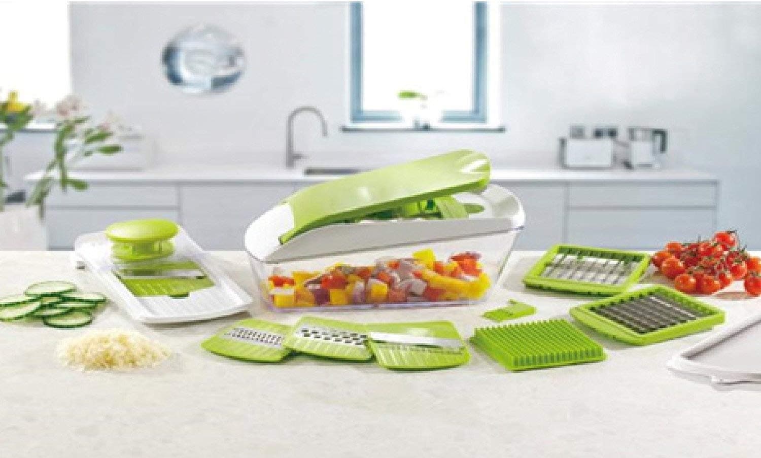 Chop 'n' Slice Pro - Mandolin & Chopper with Storage Lid - 7 Interchangeable Blades for Chopping, Slicing, Cutting, Dicing, Grating & Julienne Slicing - Perpetual Peeler and eBook Included