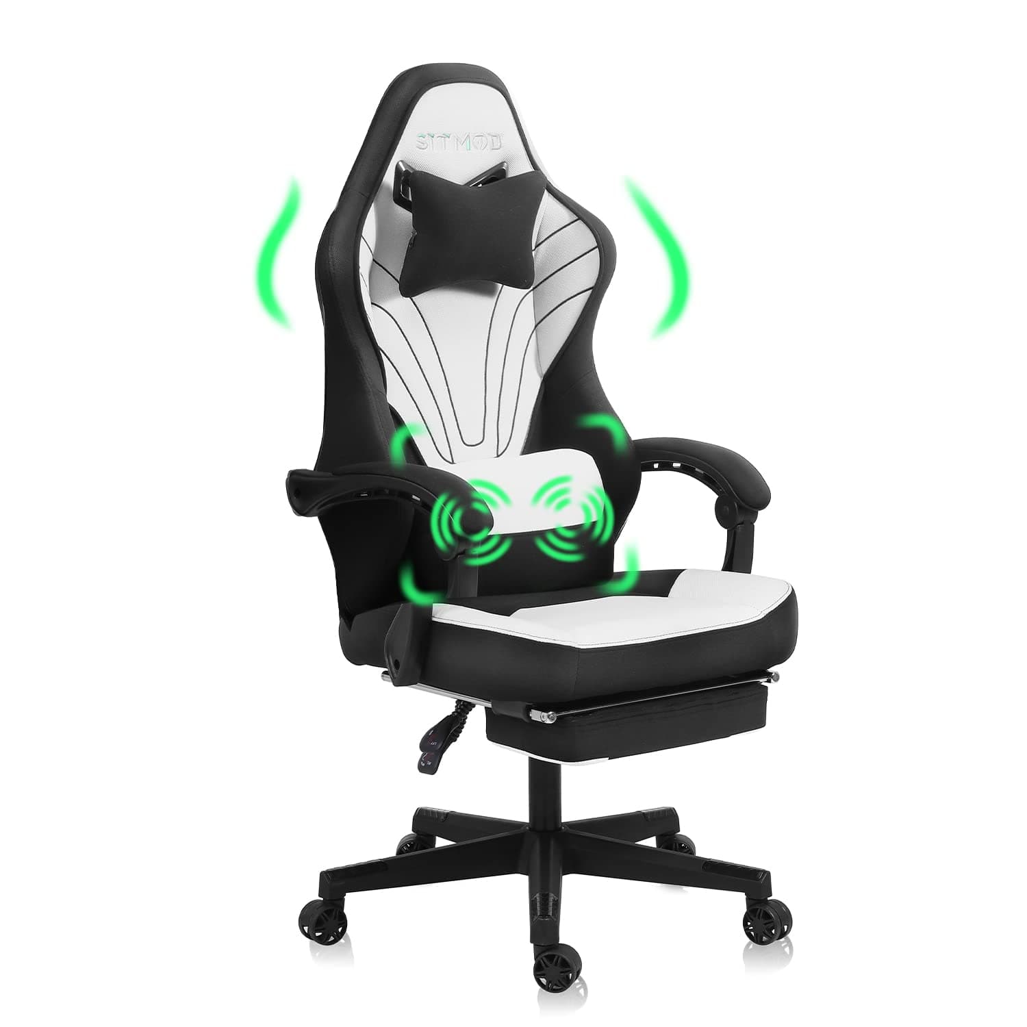 SITMOD PC Computer Gameing Chair,Office Chair Back Support Fabric Ergonomic Video Gamer Chairs,Footrest Lumbar Support Racing Chair Reclining Massage Gaming Chairs for Adult(White)