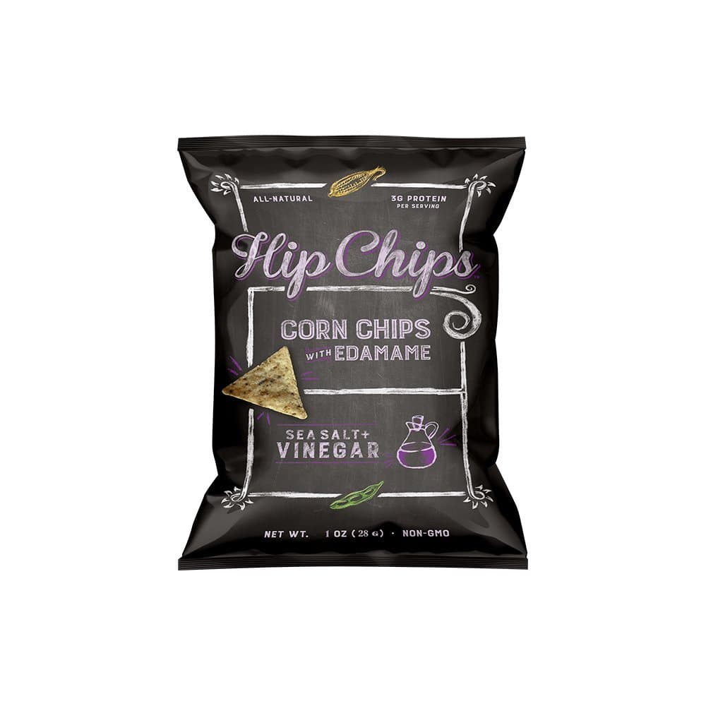 Hip Chips Sea Salt plus Vinegar, Corn Chips with Edamame, 1 Ounce (Pack of 30)