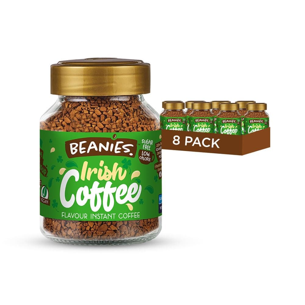 Beanies Instant Coffee with Irish Coffee Flavour, 400g (50g x 8 Pack) - Freeze-Dried Granules, Quick & Easy to Brew, Premium Taste, Rich in Flavour, Low-Calorie, Sugar-Free, Vegan