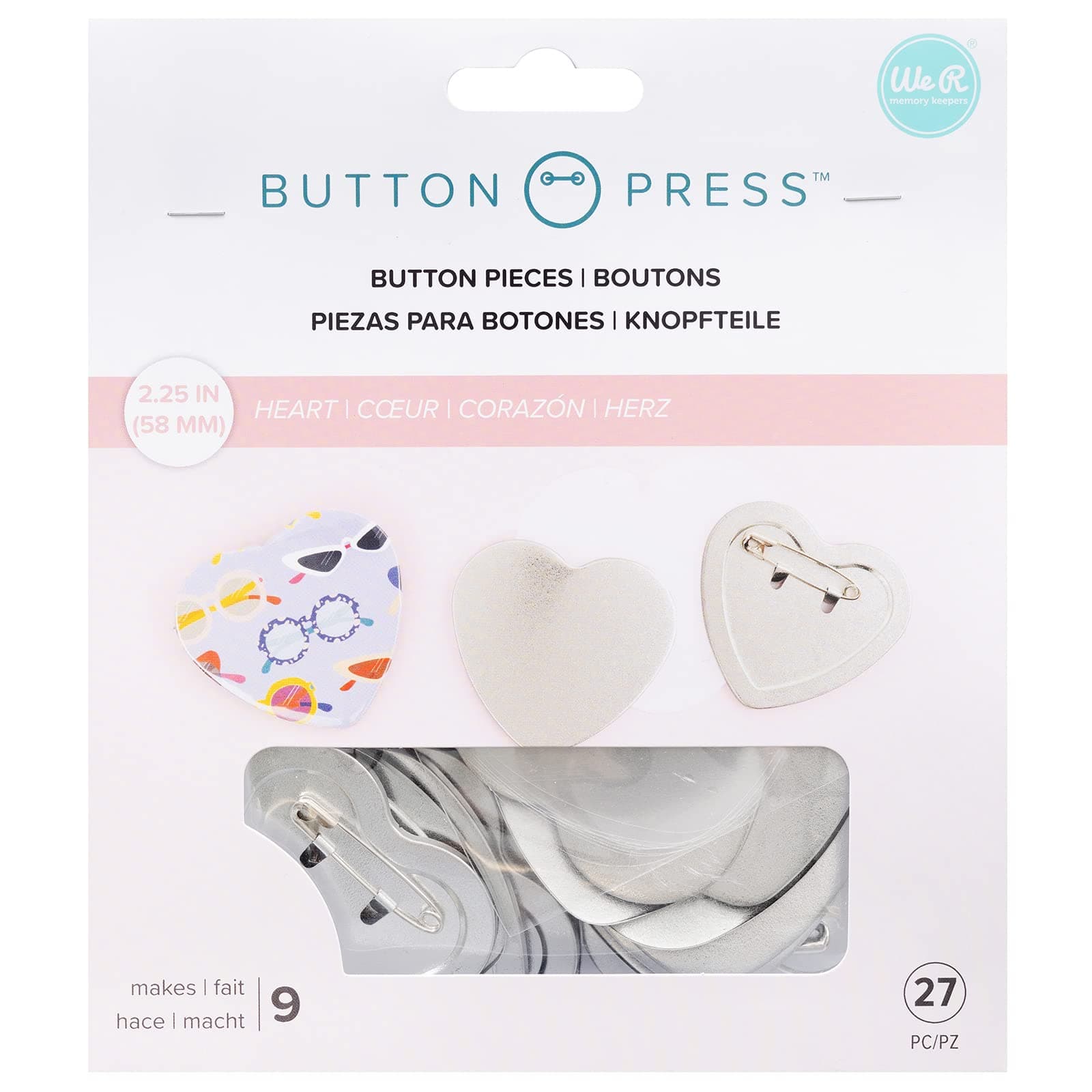 Button Press Refill Pack Kit-Heart - Makes 9 Pins
