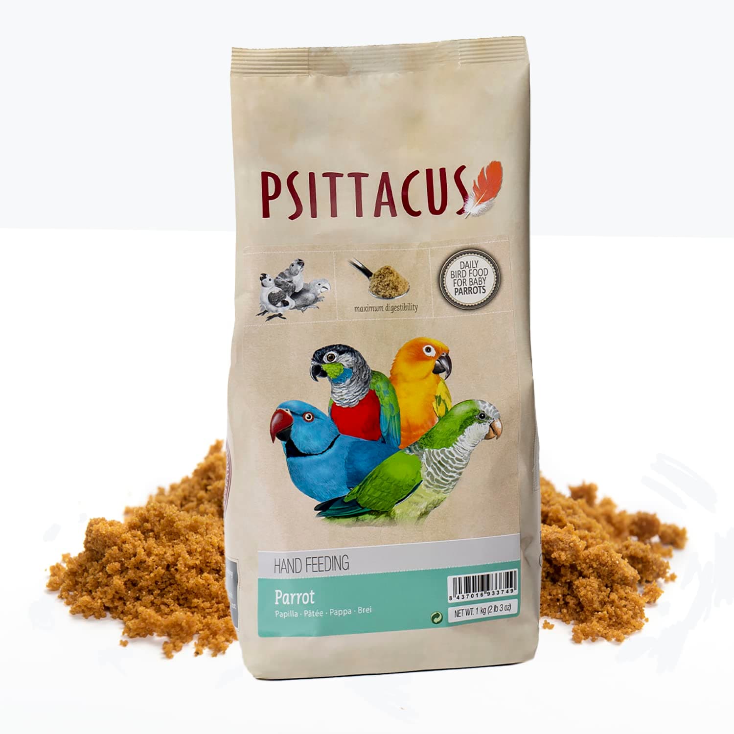 Psittacus Parrot Hand-Feeding Formula 2.2 lb | Versatile Diet for Baby Caiques, Conures, Green Cheeks and Other Parrots | Premium Food for Birds, 100% no-GMO,Granule