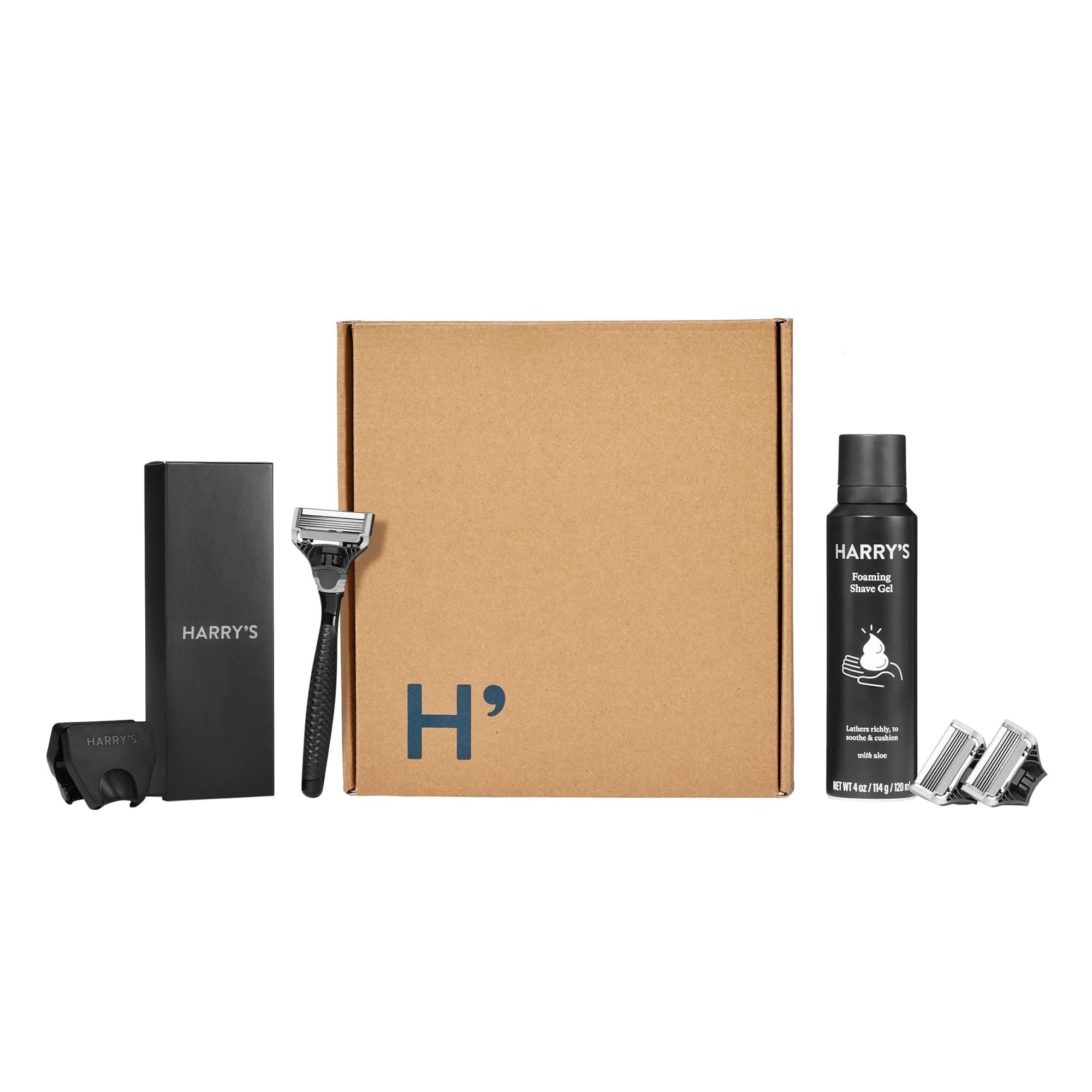 Original Shave Gift Set for Men - Black Metallic Handle + 3 Razor Blade Cartridges + Travel Blade Cover + 1 Foaming Shave Gel - German Engineered