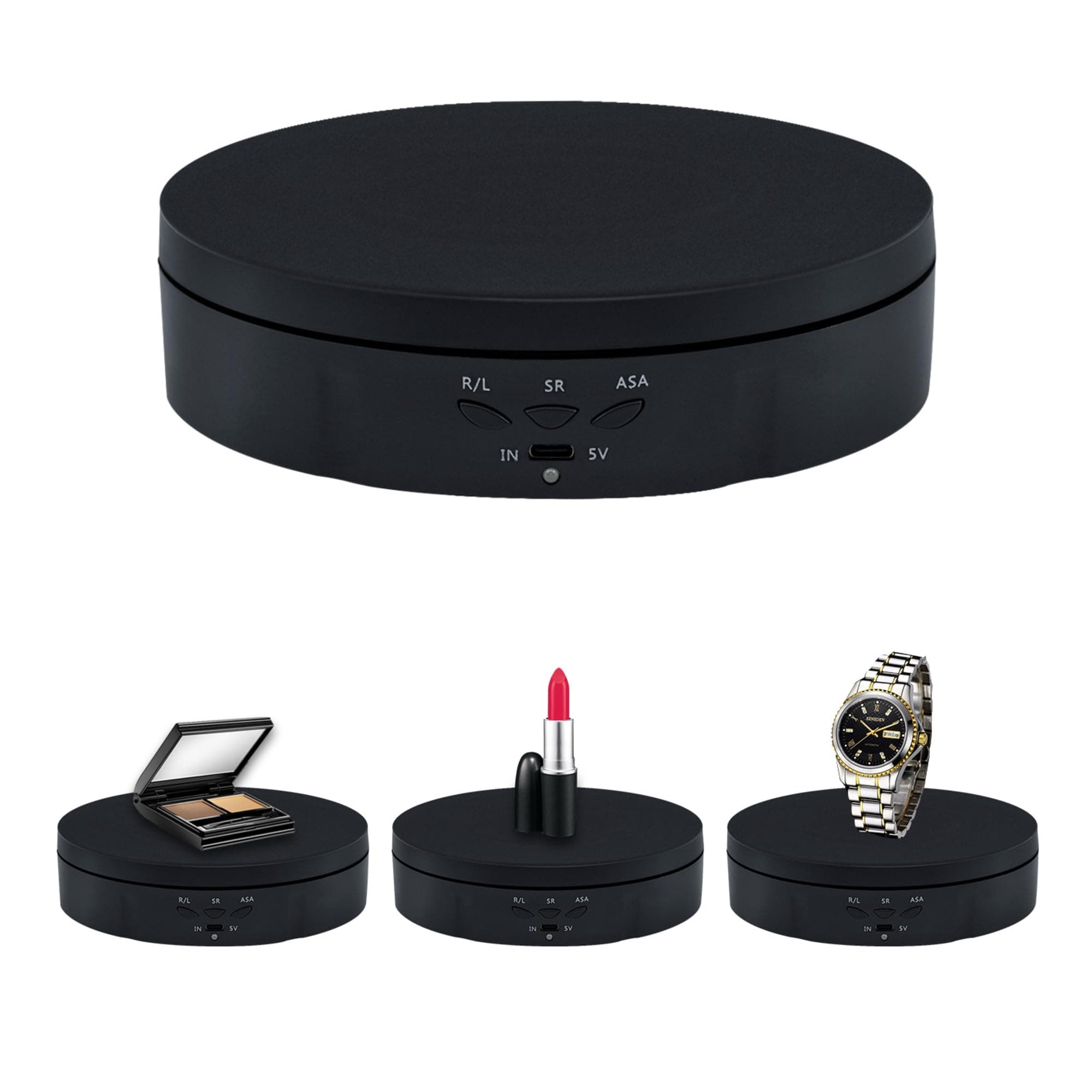 360 Degree Rotating Display Stand for Photography 10KG Load Electric Rotating Turntable Motorized Rotating Stand Display Table for Display Jewelry,Watch, Digital Product - 5.7 Inch(Black)