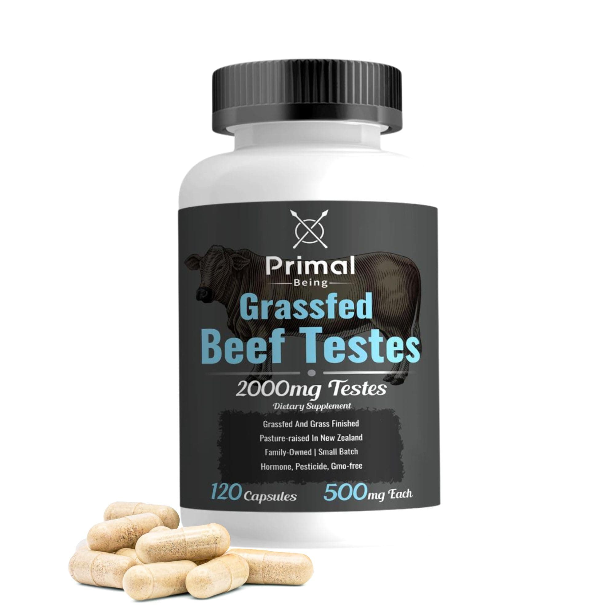 Primal Being Grassfed Beef Testes Capsules – Nutrient-Dense Beef Organ Supplement for Men, New Zealand Sourced, 120 Capsules