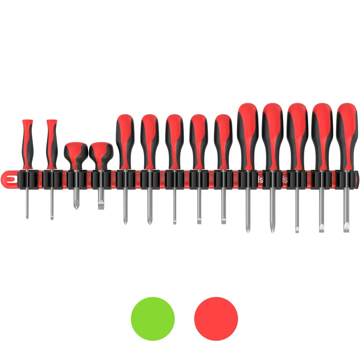 Olsa Tools Premium Wall-Mount Screwdriver Organizer - Red Nylon with Black Clips - Holds 14 Screwdrivers - Part: 1030