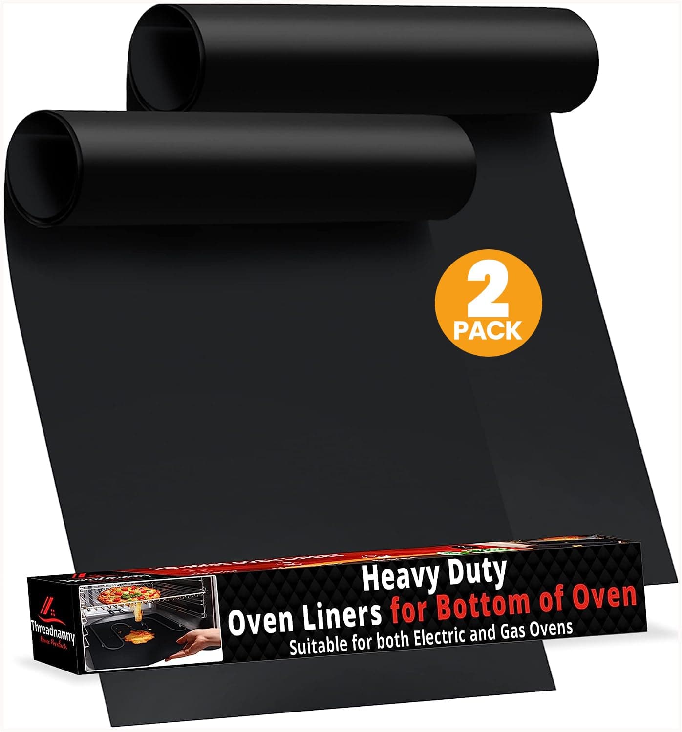 ThreadNanny 2 Pack Large Thick Heavy Duty Non Stick Teflon Oven Liners Mat, 17"x 25" BPA and PFOA Free, for bottom of Electric Oven Gas Oven Microwave Charcoal or Gas Grills