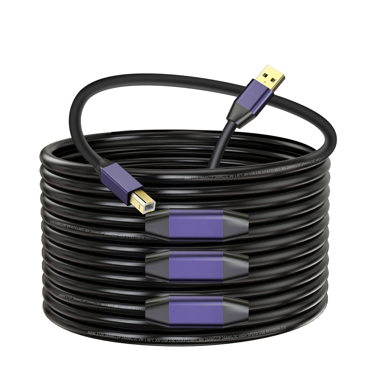 LDKCOK Active USB 2.0 Printer Cable 75ft - A-Male to B-Male High Speed Printer/Scanner/Repeater Cable for HP, Canon, Epson, Dell, Samsung etc