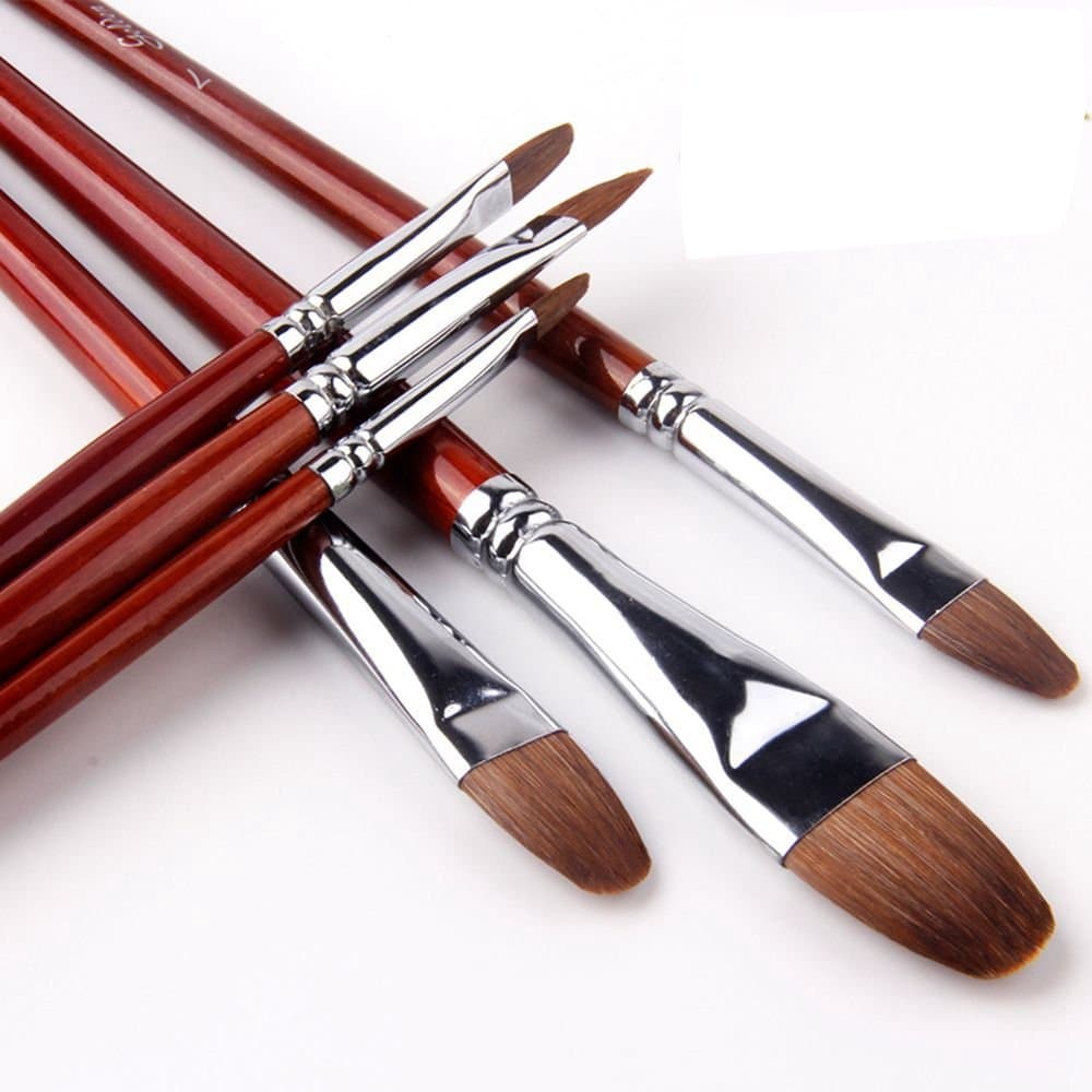 Golden Maple Filbert Paint Brushes Set, 6PC Red Sable Oval Paint Brushes Long Handle Artist Brush for Watercolor, Acrylic, Tempera and Gouache Painting