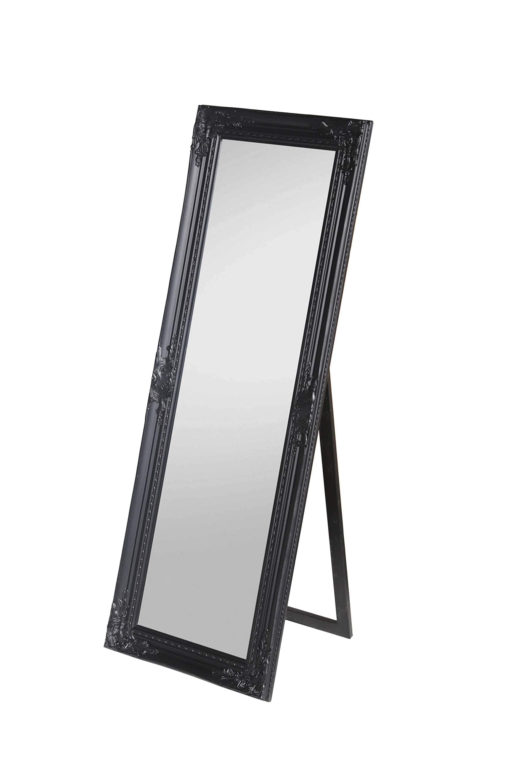 Rococo by Casa Chic - Shabby Chic Wall Mirror - 130x45 cm -Solid Wood - Large French Vintage Style Full Length Standing Mirror - Antique Black