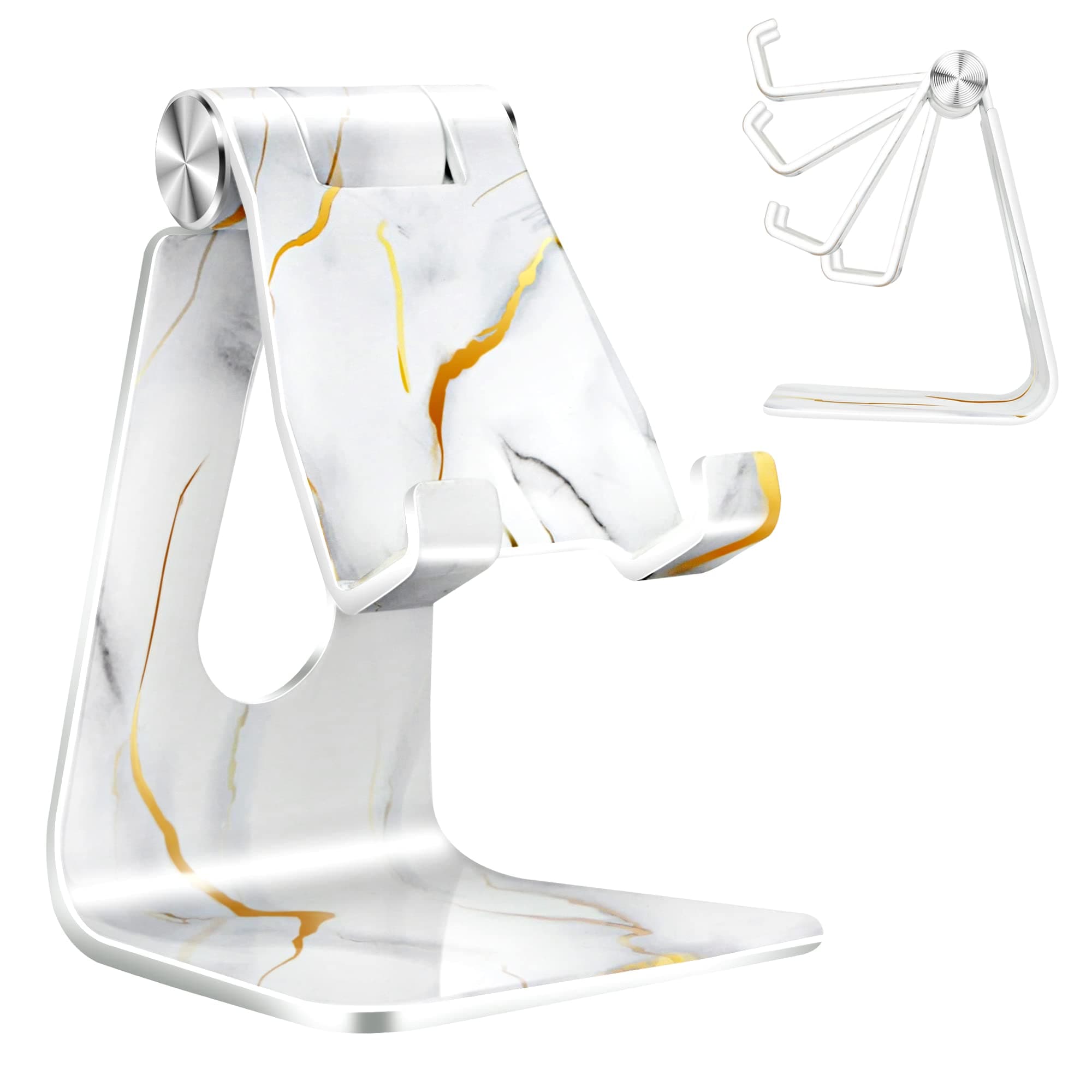 CreaDream Adjustable Cell Phone Stand, Marble Phone Stand, Cradle, Dock, Holder, Aluminum Desktop Stand Compatible with Phone 13 12 11 Pro Max 8 7Plus, Accessories Desk, All Mobile Phones - White