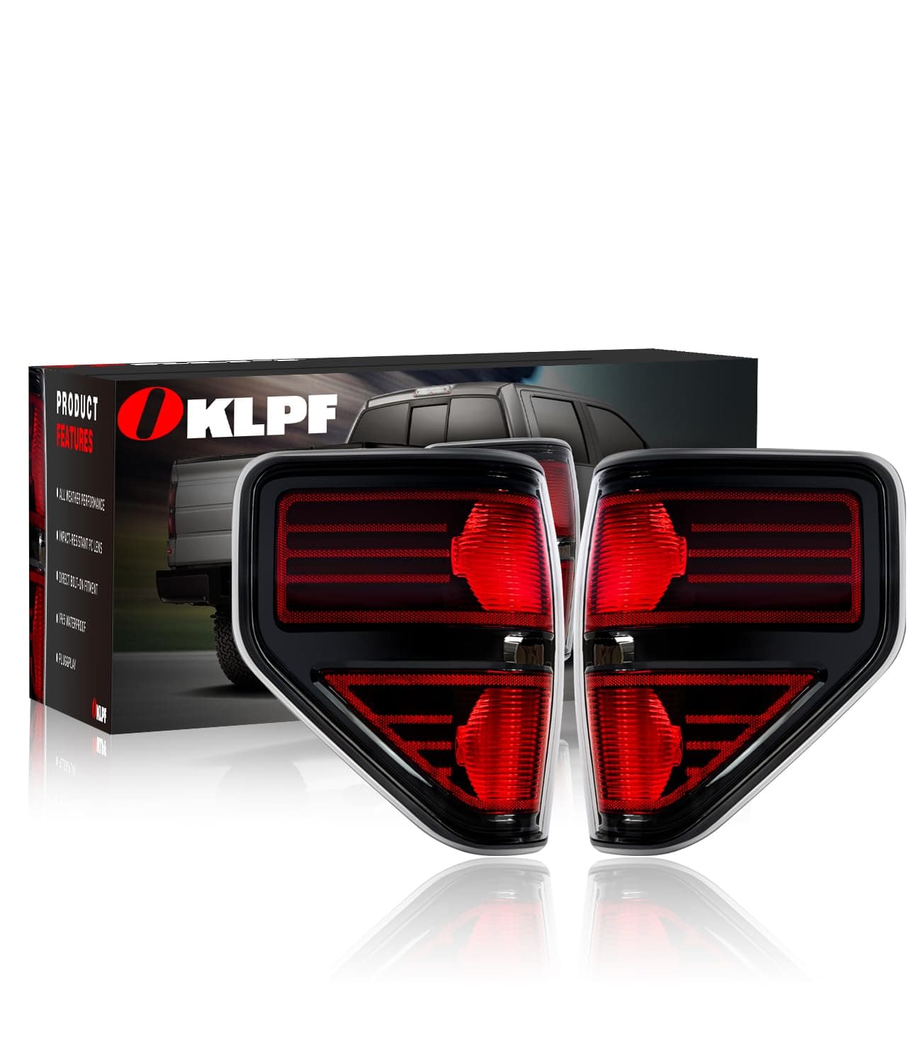 OKLPF Rear Brake Tail Light Compatible With 2009 2010 2011 2012 2013 2014 Ford F150 F-150,Replace Red Taillight Assembly Red Smoked Tail light,Included A Luxurious Box,Driver and Passenger Side