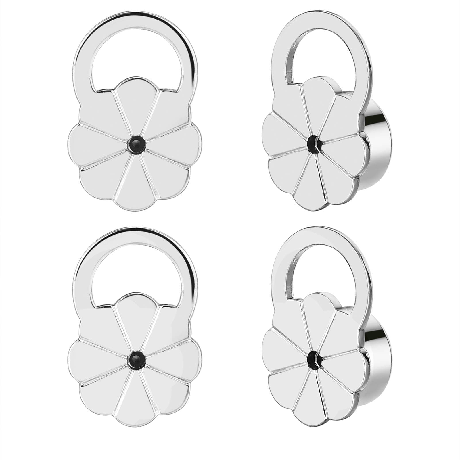 JIACHARMEDEarring Backs for Droopy Ears, Flower Locking Earring Backs for Heavy Earrings Large Secure Earring Lifter Backings Replacements for Studs 4pcs Flat Earring Support Backers,White Gold