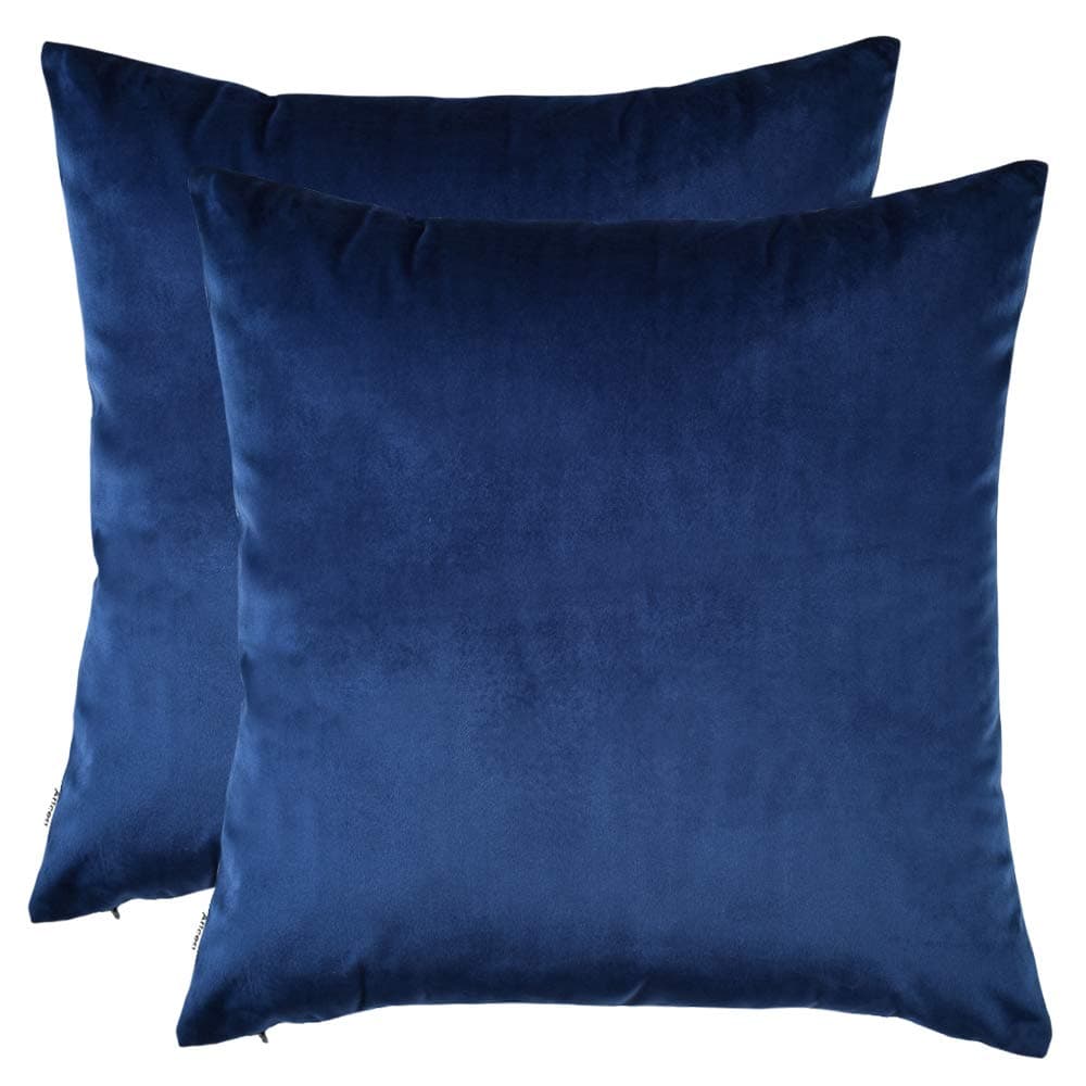 Artcest Set of 2, Cozy Solid Velvet Throw Pillow Case, Decorative Couch Cushion Cover, Soft Sofa Euro Sham with Zipper Hidden, 16"x16" (Royal Blue)