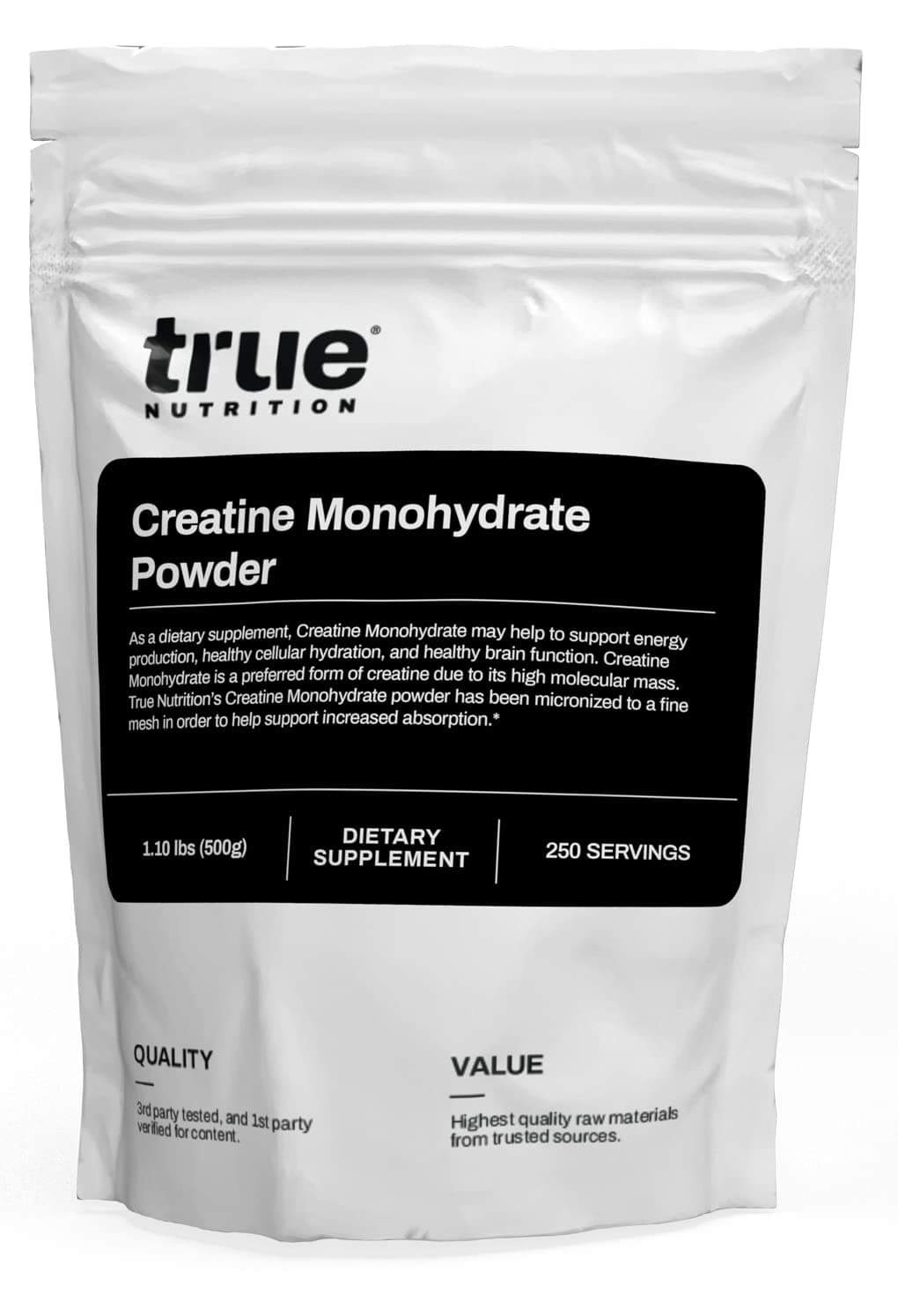 - True Nutrition Creatine Monohydrate Powder - Micronized Creatine, 2g per Serving - Supports Muscle Strength, Power & Recovery - Non-GMO, Gluten Free, Vegan - Pre & Post Workout Supplement - 500g