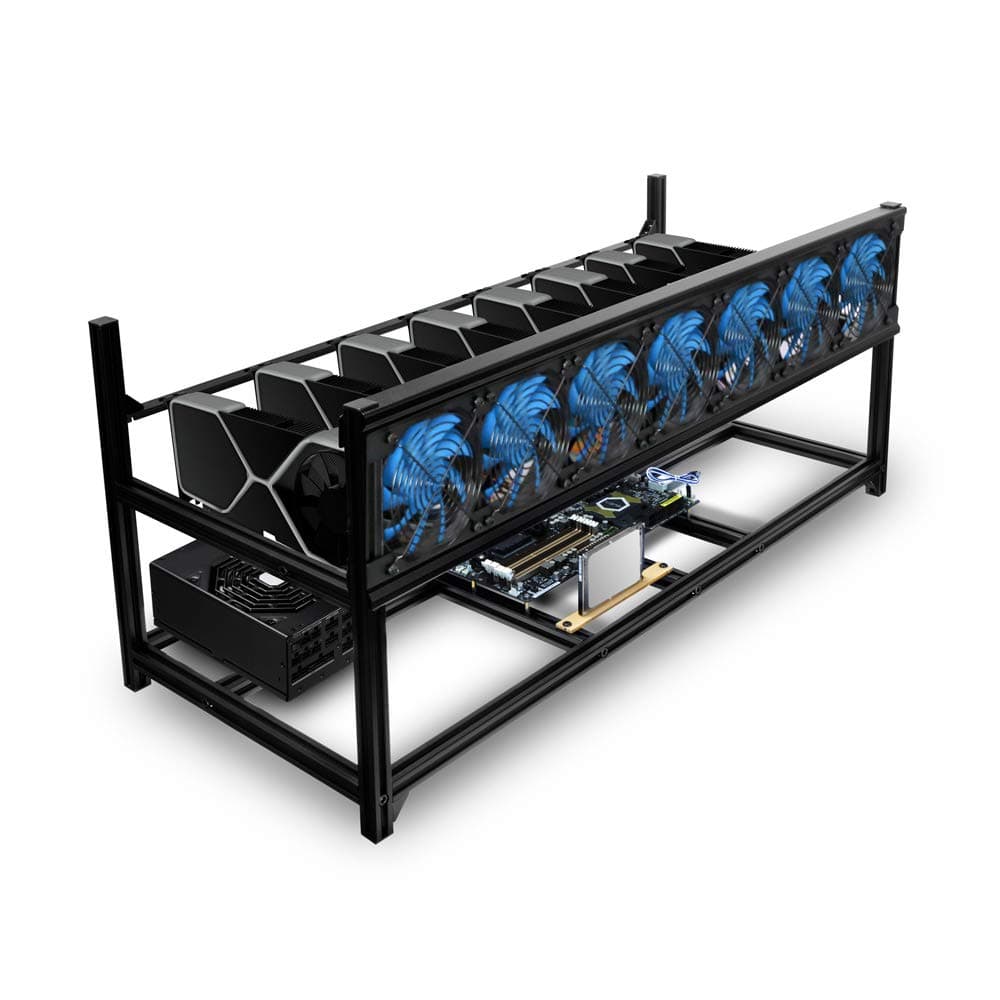 Kingwin 8 GPU Miner Rig Case Frame – Premium Stackable Aluminum Mining Rig Enclosure for Efficient Crypto Mining, Test Bench PC Case.