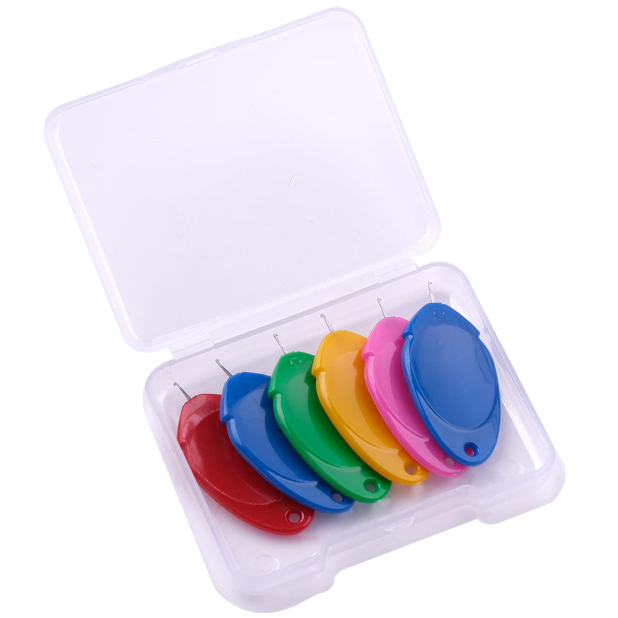 meeggrace Needle Threader, Small Needle Eye Threader Tool, Easy Threader for Machine and Hand Sewing, Fast and Precise Threading, Ideal for Needlework, with Transparent Box, 5 Colors in A Box(6PCS)