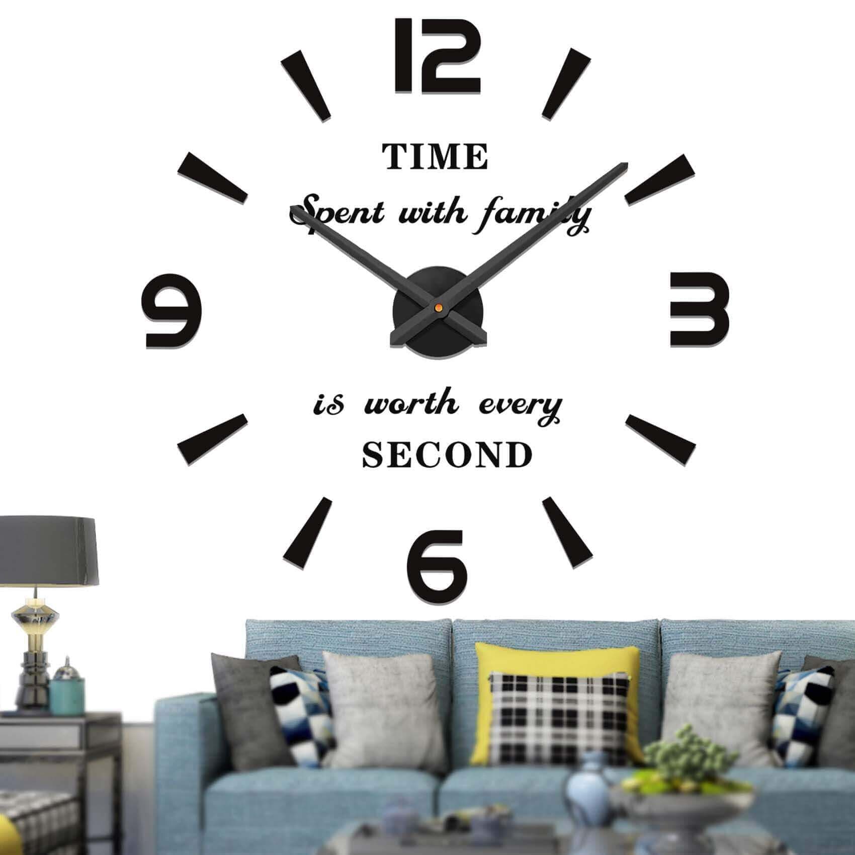 VANGOLD Wall Clock Oversized Wall Clocks for Living Room Decor, Decorative Wall Clocks Battery Operated (Black Home Decoration)