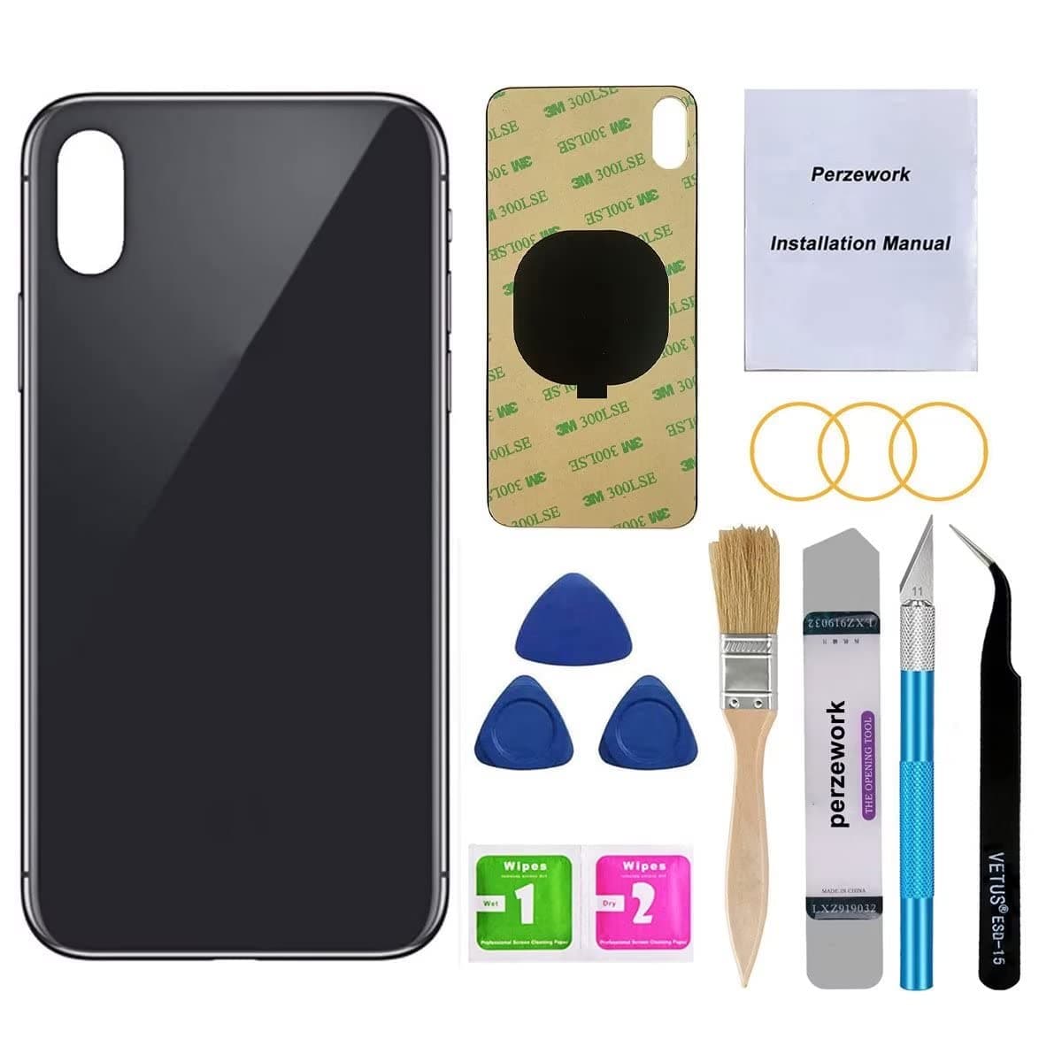 OEM Rear Back Glass Replacement for iPhone X 5.8 inches with Reparing Toolkit and Pre-Installed Adhesive (Space Gray/Black)