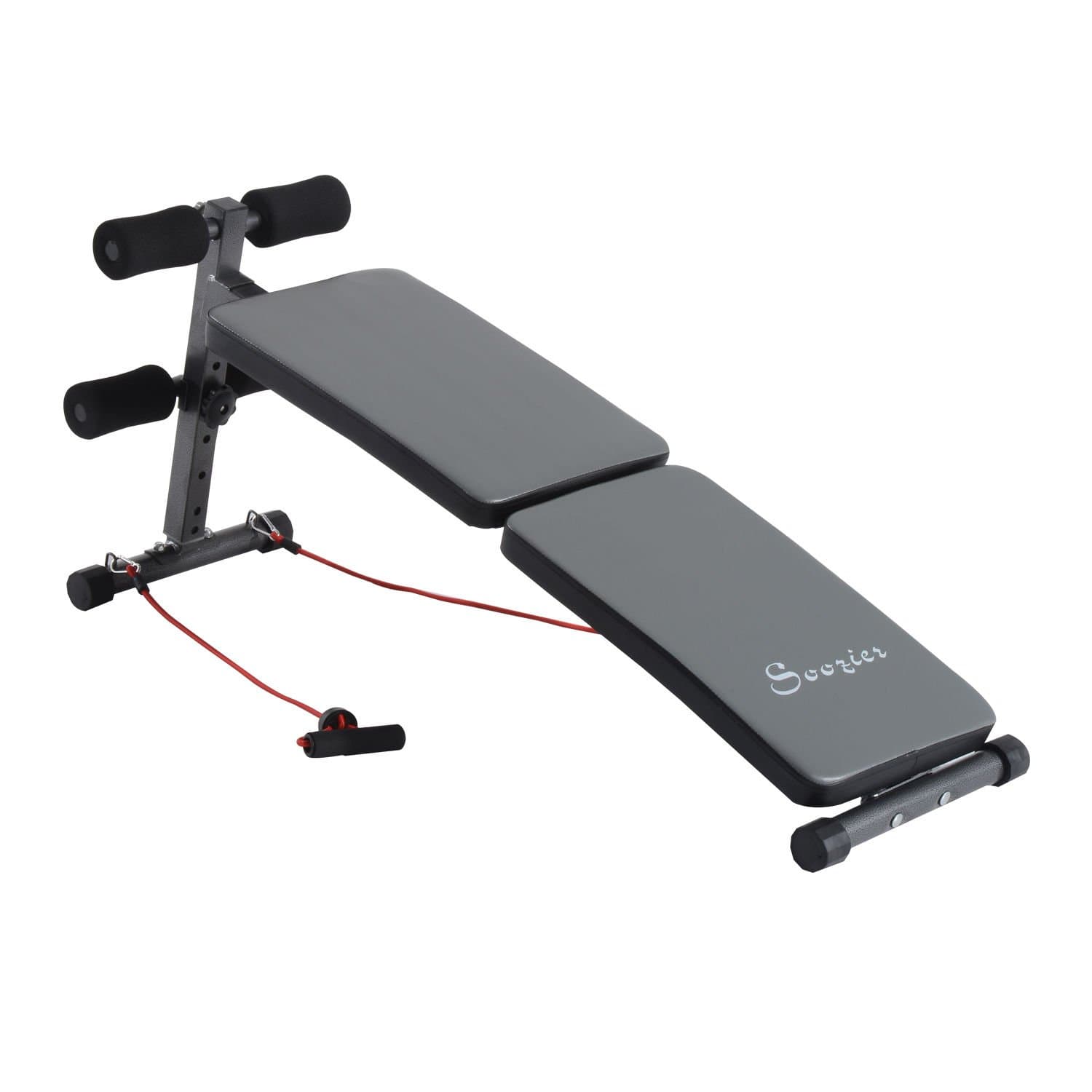 Soozier Adjustable Folding Ab Decline Sit Up Bench w/Resistance Bands - Gray/Black