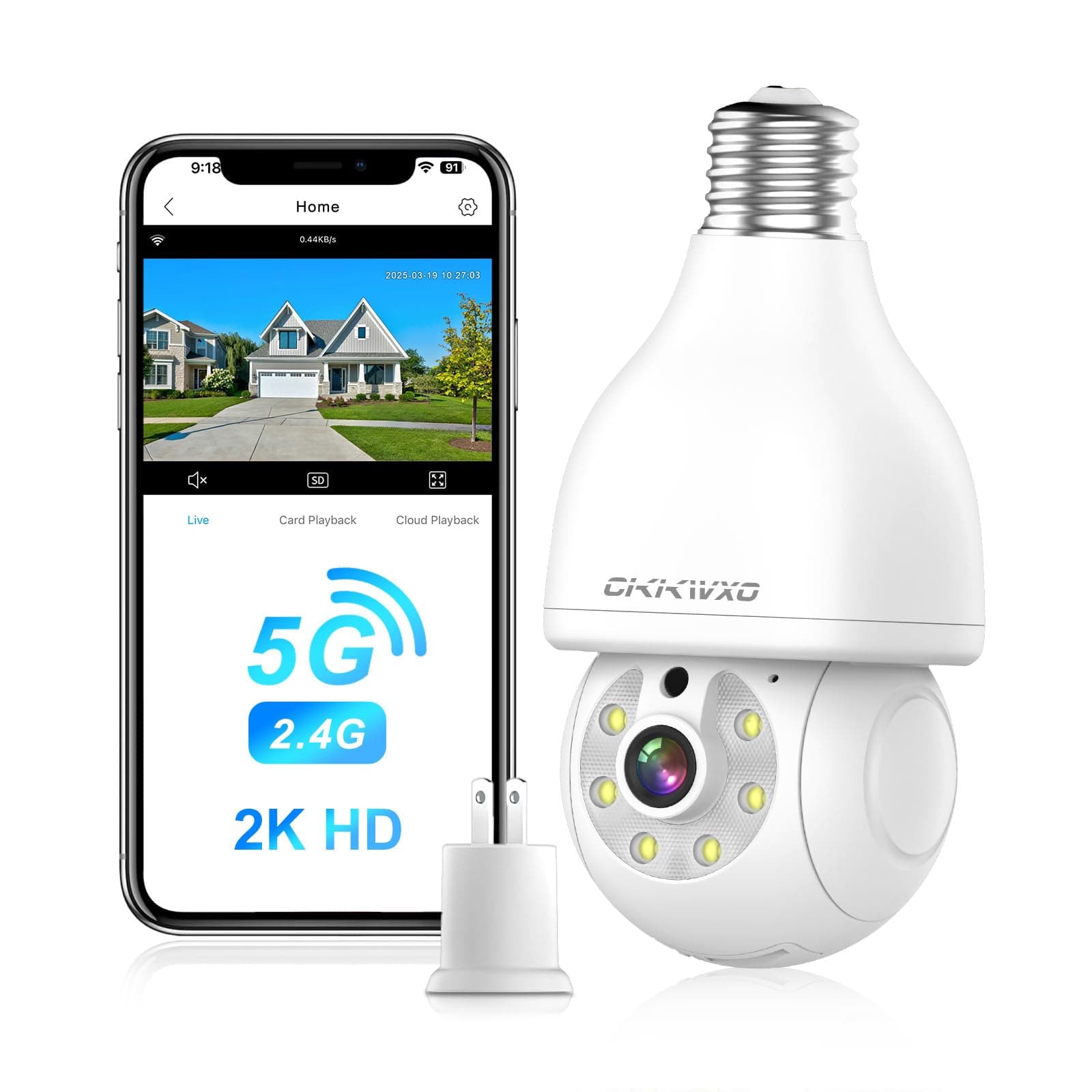 2.4&5Ghz WiFi Light Bulb Security Camera,2K Wireless Light Bulb Camera, Light Socket Security Cam with Motion Detection,Two-Way Talk,24/7 Recording,Compatible with Google Assistant & Alexa
