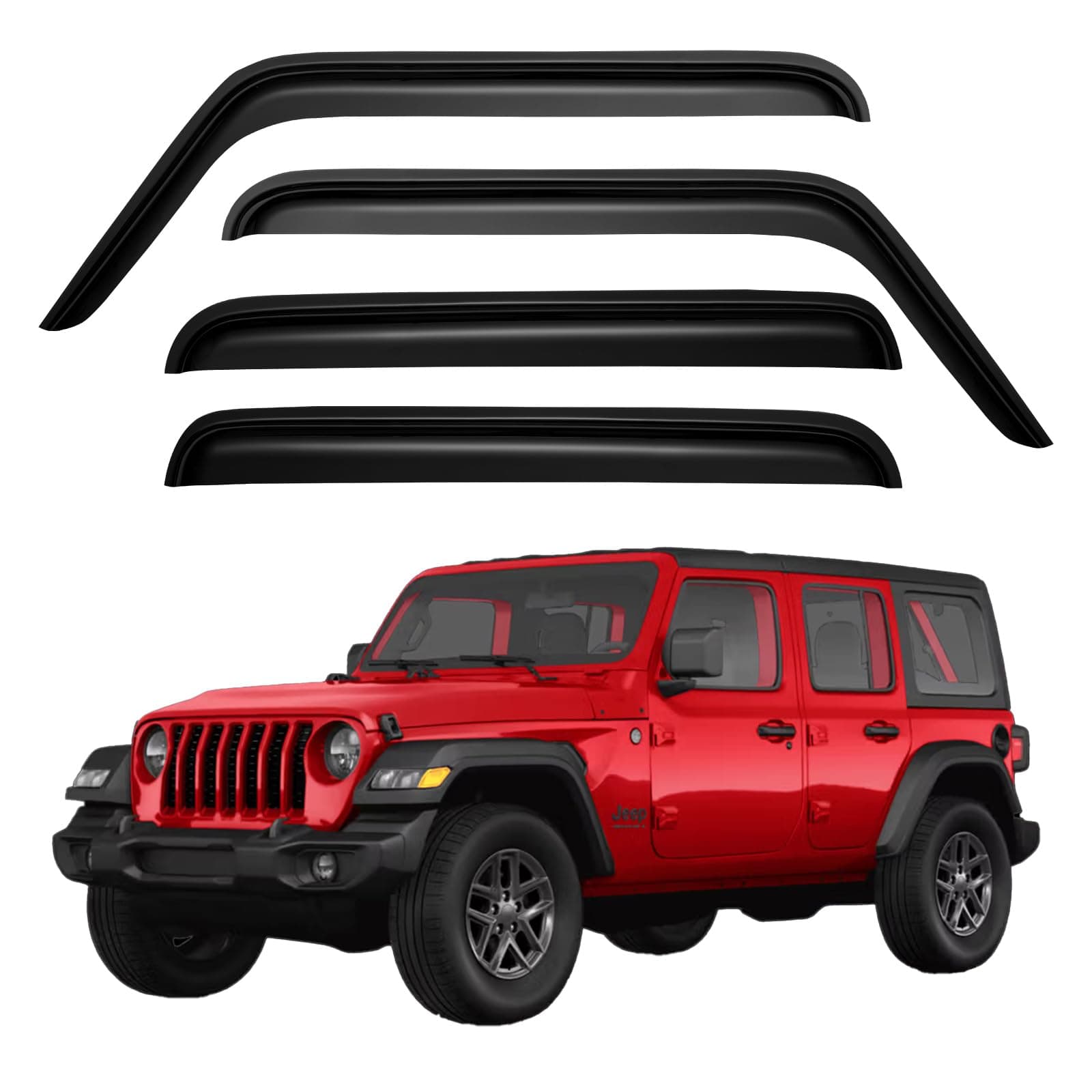 Window Visors Rain Guards Shield for 2007-2018 Jeep Wrangler, Out-Channel Window Vent Wind Deflectors Visors Shades for 07-18 Wrangler JK