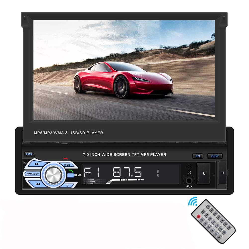 7 Inch Flip-Out HD TFT Touch Screen Manully Pop-Out Screen Single Din Car Stereo with Bluetooth AUX/USB/TF Car FM Radio Receiver MP3/MP4/MP5 Player Support Rear View Camera