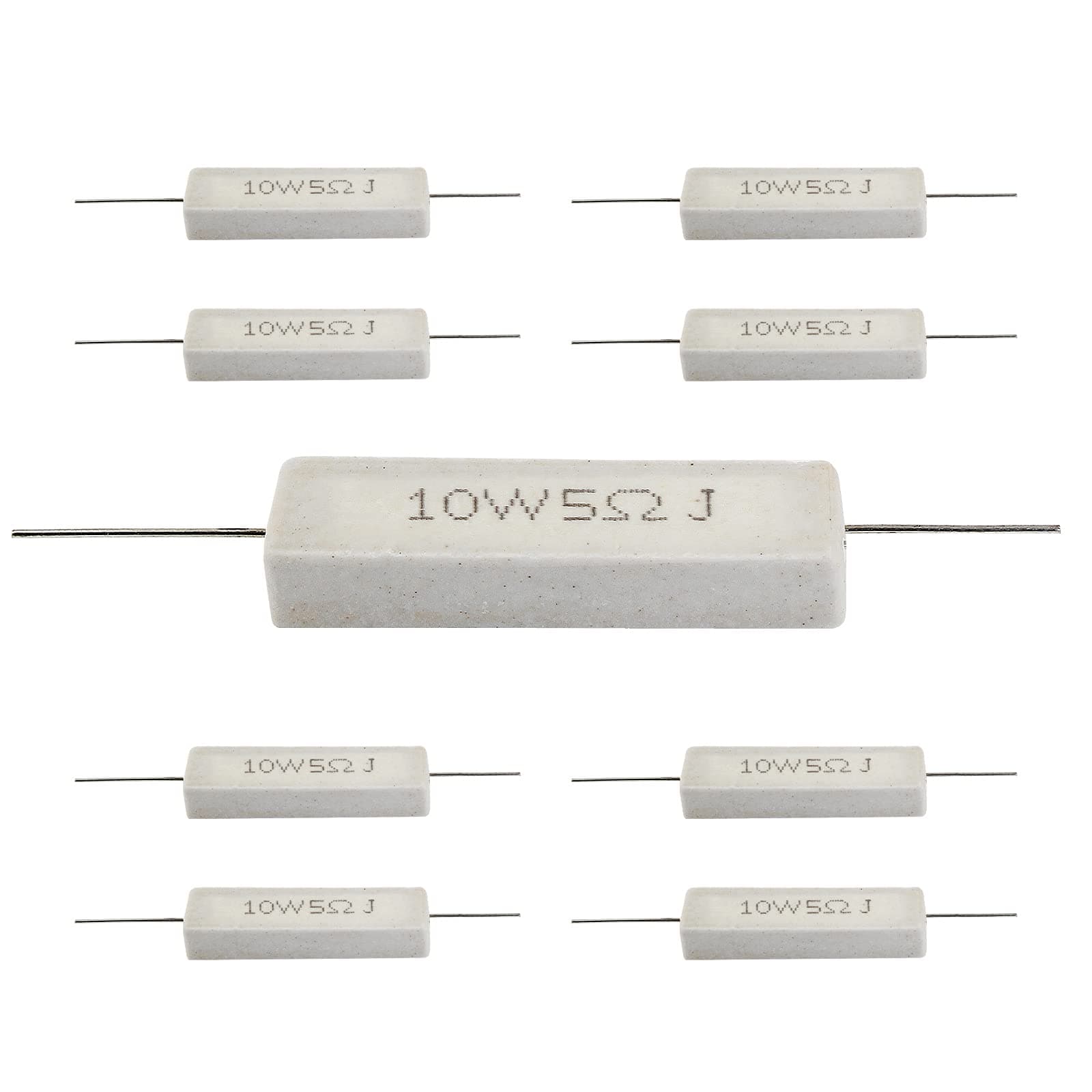 10Pcs Cement Resistor 10W 5 Ohm Resistor, Ceramic Resistor Power Resistor, Precharge Horizontal Resistors Wirewound Resistor, Flame Resistance