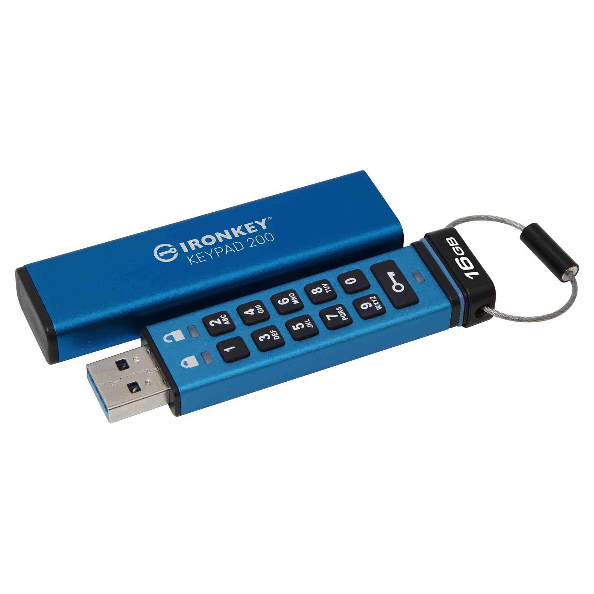 Kingston IronKey Keypad 200 Type -A hardware-encrypted USB Flash Drive FIPS 140-3 Level 3 (Pending) with XTS-AES 256-bit Hardware Encryption - IKKP200/16GB