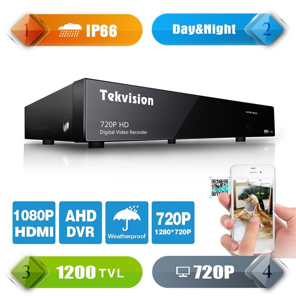 Tekvision 8 Channels DVR CCTV Security Network Mobile 720P 1200TVL QR Code scan Remote Access 8Ch H.264 Digital Video Recorder(Hard Drive not Included)