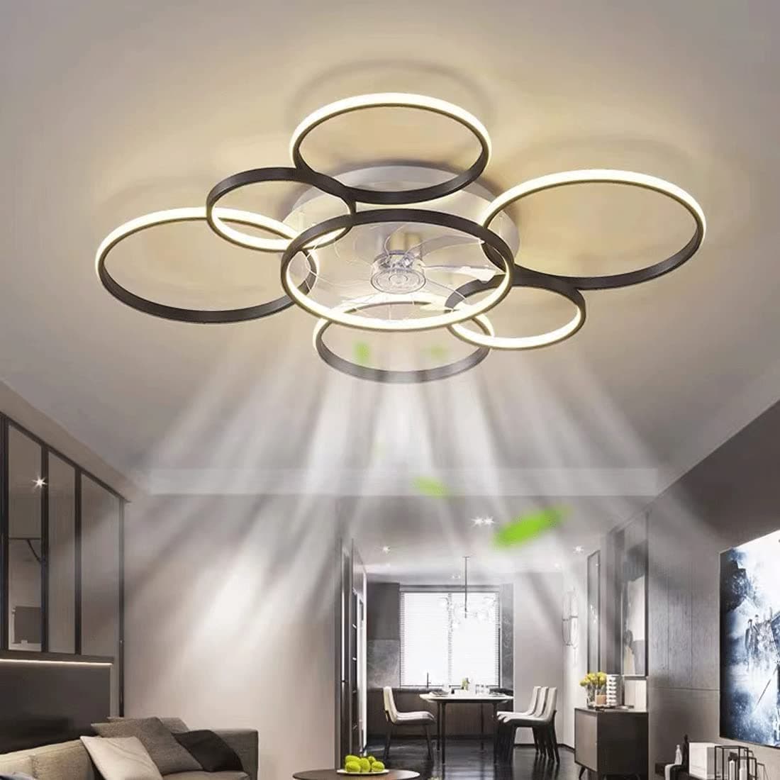 41" Modern Ceiling Fan with Light, Flush Mount Celing Fan with Led Light and Remote Control for Living Room,Tri-Color Light 6-Speed Wind