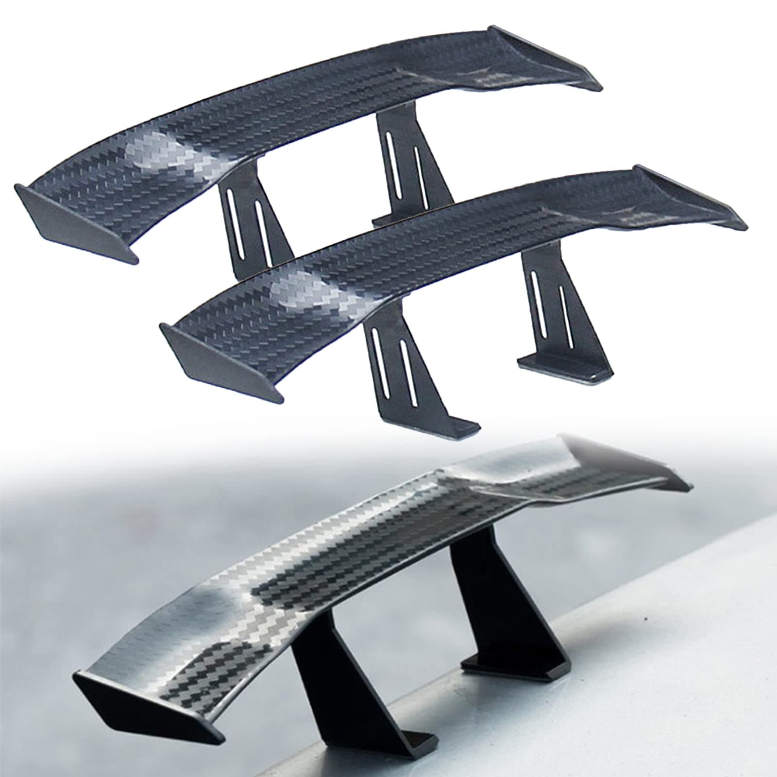 2 Pieces Universal Car Mini Spoiler Wing, Car Mini Spoiler Wing, Car Mini Tail Spoiler Wing Without Perforation, Can be Used for Decoration, Vehicle Stability, General Carbon Fiber
