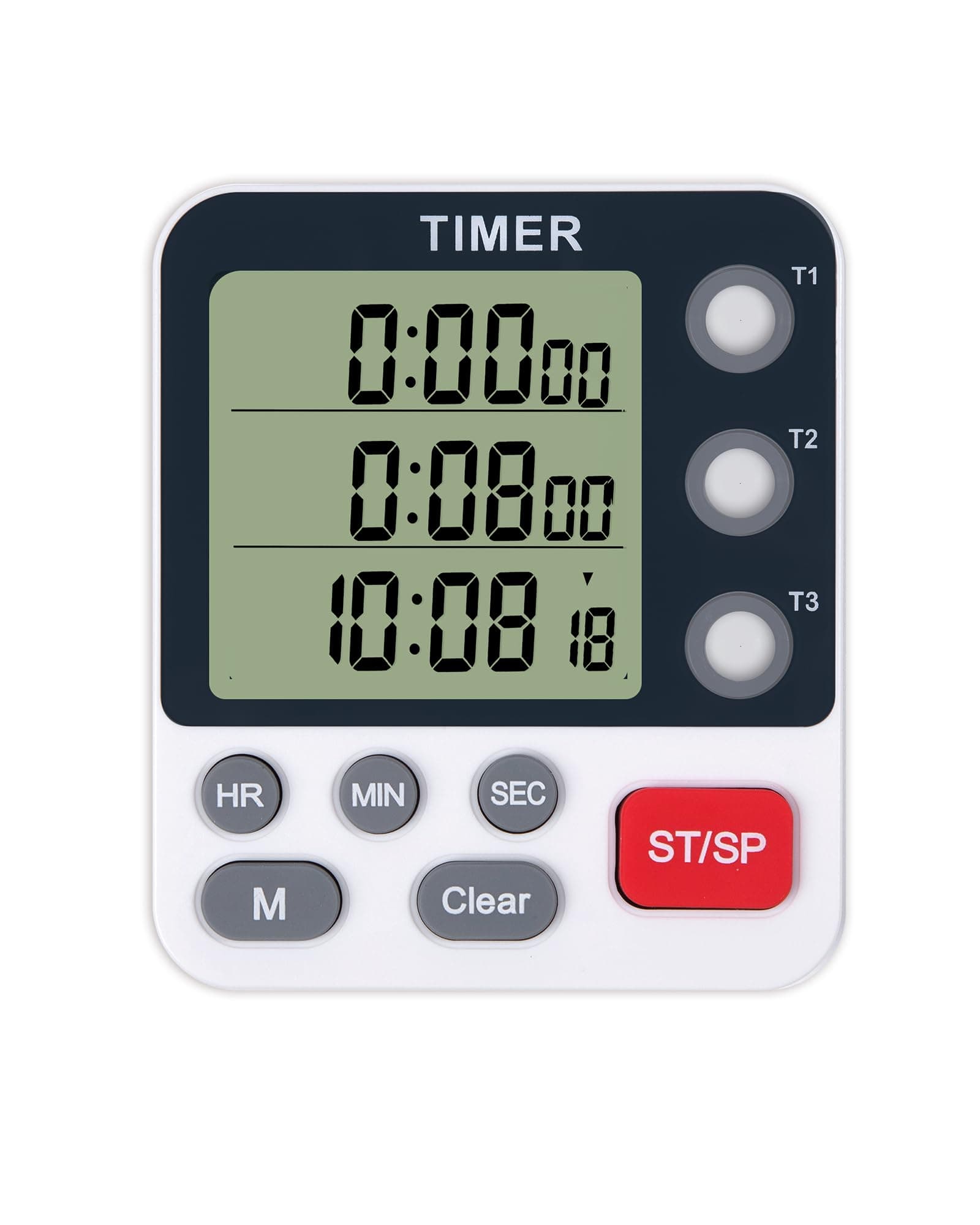 TPNEG Dual Kitchen Timer Digital - 3 Channel for Cooking with Alarm, Large Display, Magnetic Back, Replaceable 3A Battery, Loud Food Timer, Modern White Design for Multi Timing Needs