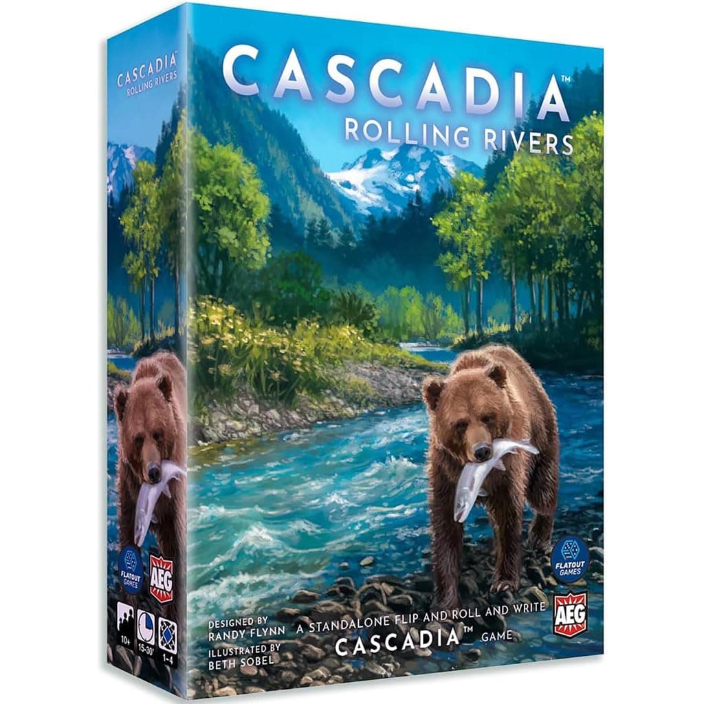 & Flatout Games | Cascadia Rolling Rivers Roll & Write Puzzly Dice Game | Explore The Pacific Northwest, Build Ecosystems | Ages 10+ | 1-4 Players