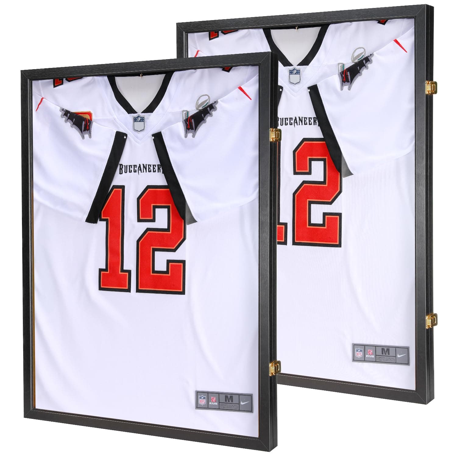 2 Packs Jersey Wooden Frame Display Case -Shadow Box with 98% UV Protection Acrylic and Hanger for Baseball Basketball Football Hockey Sport Shirt and Uniform Black